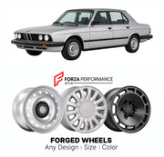 CUSTOM CLASSIC VINTAGE RESTOMOD RETRO OLD SCHOOL FORGED WHEELS RIMS for BMW 5 SERIES E28 1981 - 1988

Custom forged wheels for BMW 5 Series E28 1981 - 1988. Classic, vintage, restomod wheel designs made to order in custom sizes, offsets, colors and finishes.

We manufacture premium quality forged wheels rims for BMW 5 Series E28 1981 - 1988 in any design, size, color.

THIS WHEEL DESIGN CAN BE CUSTOM-MADE FOR YOUR CAR IN ANY SIZE AND COLOR OPTIONS
Available in monoblock, 2-piece, 3-piece, duoblock, beadlock