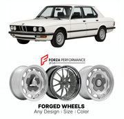 CUSTOM CLASSIC VINTAGE RESTOMOD RETRO OLD SCHOOL FORGED WHEELS RIMS for BMW 5 SERIES E28 518I 520I 1981 - 1988

Custom forged wheels for BMW 5 Series E28 518i 520i 1981 - 1988. Classic, vintage, restomod wheel designs made to order in custom sizes, offsets, colors and finishes.

We manufacture premium quality forged wheels rims for BMW 5 Series E28 518i 520i 1981 - 1988 in any design, size, color.

THIS WHEEL DESIGN CAN BE CUSTOM-MADE FOR YOUR CAR IN ANY SIZE AND COLOR OPTIONS
Available in monoblock, 2-piec