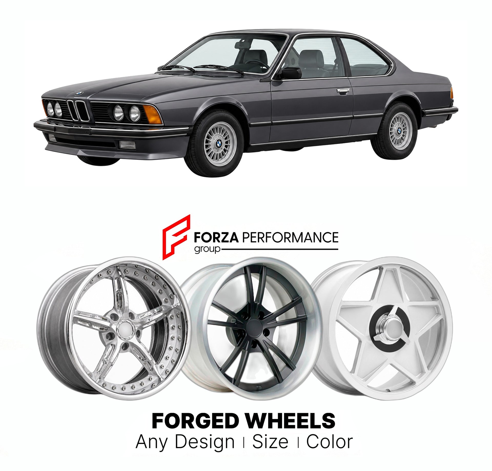 CUSTOM CLASSIC VINTAGE RESTOMOD RETRO OLD SCHOOL FORGED WHEELS RIMS for BMW 6 SERIES 635 CSI E24 1978 - 1989

Custom forged wheels for BMW 6 Series 635 CSi E24 1978 - 1989. Classic, vintage, restomod wheel designs made to order in custom sizes, offsets, colors and finishes.

We manufacture premium quality forged wheels rims for BMW 6 Series 635 CSi E24 1978 - 1989 in any design, size, color.

THIS WHEEL DESIGN CAN BE CUSTOM-MADE FOR YOUR CAR IN ANY SIZE AND COLOR OPTIONS
Available in monoblock, 2-piece, 3-p
