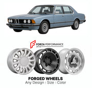 CUSTOM CLASSIC VINTAGE RESTOMOD RETRO OLD SCHOOL FORGED WHEELS RIMS for BMW 7 SERIES E23 1977 - 1986

Custom forged wheels for BMW 7 Series E23 1977 - 1986. Classic, vintage, restomod wheel designs made to order in custom sizes, offsets, colors and finishes.

We manufacture premium quality forged wheels rims for BMW 7 Series E23 1977 - 1986 in any design, size, color.

THIS WHEEL DESIGN CAN BE CUSTOM-MADE FOR YOUR CAR IN ANY SIZE AND COLOR OPTIONS
Available in monoblock, 2-piece, 3-piece, duoblock, beadlock