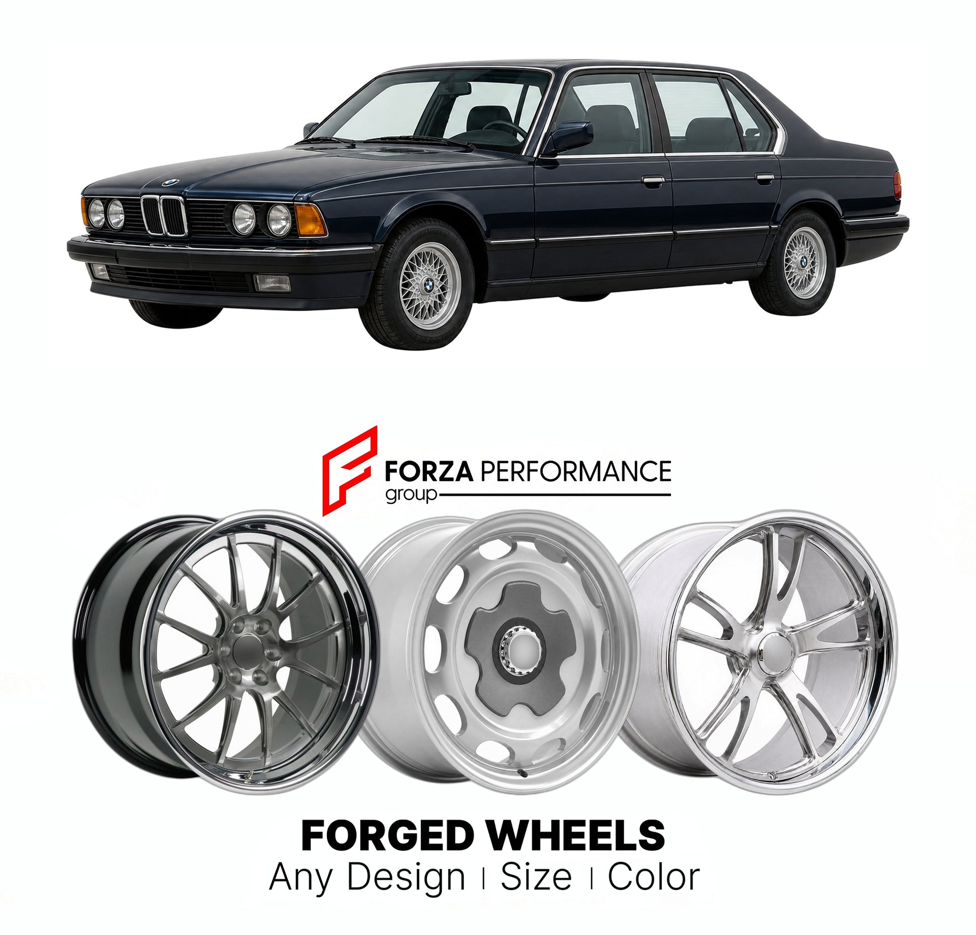 CUSTOM CLASSIC VINTAGE RESTOMOD RETRO OLD SCHOOL FORGED WHEELS RIMS for BMW 7 SERIES E32 1986 - 1994

Custom forged wheels for BMW 7 Series E32 1986 - 1994. Classic, vintage, restomod wheel designs made to order in custom sizes, offsets, colors and finishes.

We manufacture premium quality forged wheels rims for BMW 7 Series E32 1986 - 1994 in any design, size, color.

THIS WHEEL DESIGN CAN BE CUSTOM-MADE FOR YOUR CAR IN ANY SIZE AND COLOR OPTIONS
Available in monoblock, 2-piece, 3-piece, duoblock, beadlock
