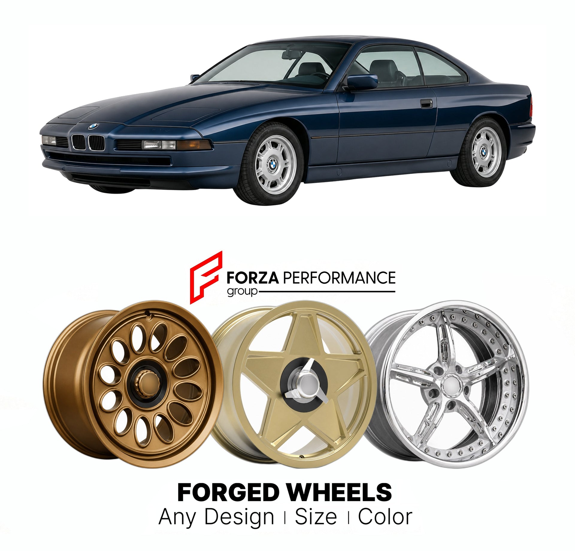 CUSTOM CLASSIC VINTAGE RESTOMOD RETRO OLD SCHOOL FORGED WHEELS RIMS for BMW 8 SERIES E31 1989 - 1999

Custom forged wheels for BMW 8 Series E31 1989 - 1999. Classic, vintage, restomod wheel designs made to order in custom sizes, offsets, colors and finishes.

We manufacture premium quality forged wheels rims for BMW 8 Series E31 1989 - 1999 in any design, size, color.

THIS WHEEL DESIGN CAN BE CUSTOM-MADE FOR YOUR CAR IN ANY SIZE AND COLOR OPTIONS
Available in monoblock, 2-piece, 3-piece, duoblock, beadlock