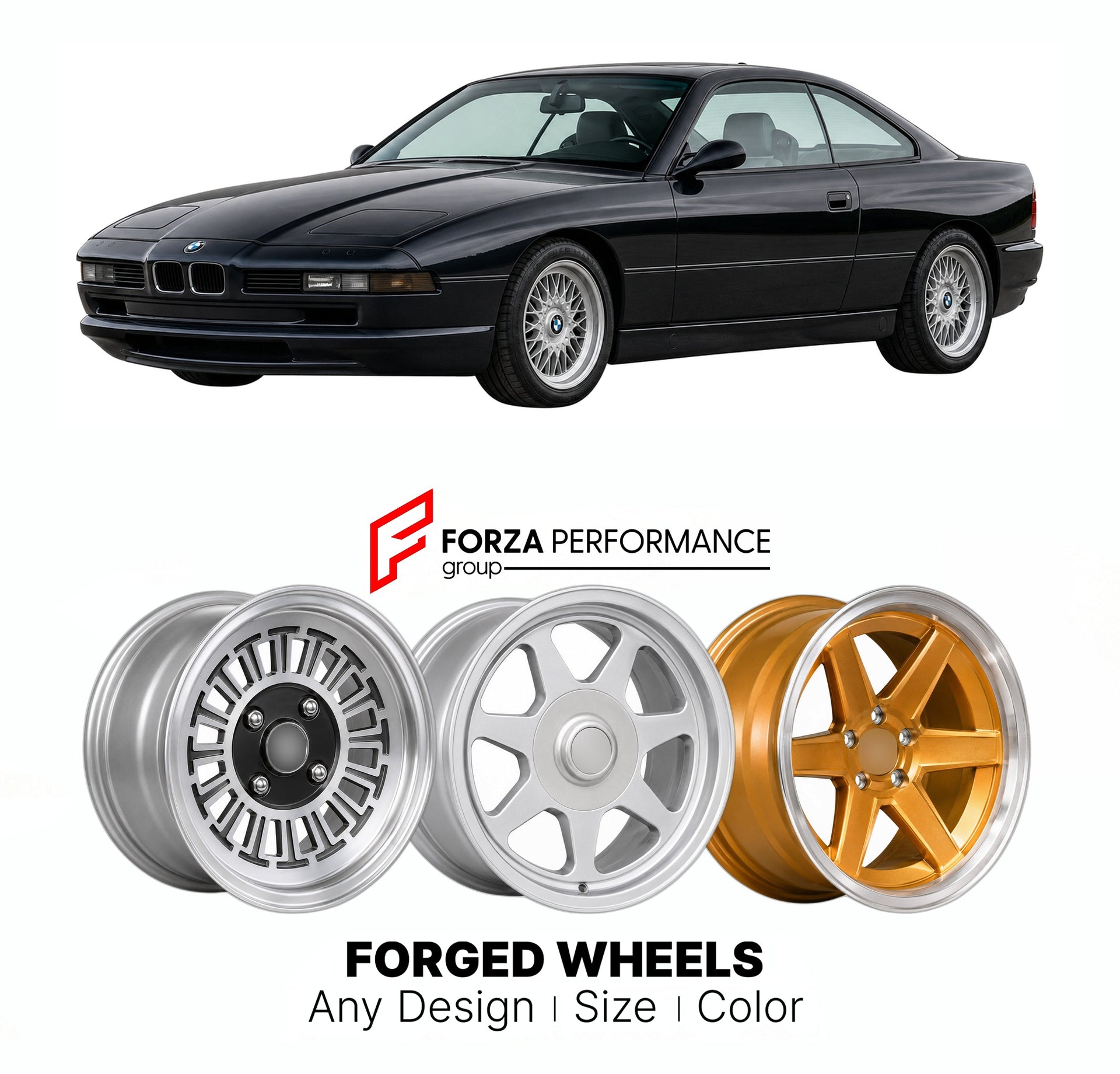 CUSTOM CLASSIC VINTAGE RESTOMOD RETRO OLD SCHOOL FORGED WHEELS RIMS for BMW 8 SERIES E31 850CSI 1992 - 1996

Custom forged wheels for BMW 8 Series E31 850CSi 1992 - 1996. Classic, vintage, restomod wheel designs made to order in custom sizes, offsets, colors and finishes.

We manufacture premium quality forged wheels rims for BMW 8 Series E31 850CSi 1992 - 1996 in any design, size, color.

THIS WHEEL DESIGN CAN BE CUSTOM-MADE FOR YOUR CAR IN ANY SIZE AND COLOR OPTIONS
Available in monoblock, 2-piece, 3-piec