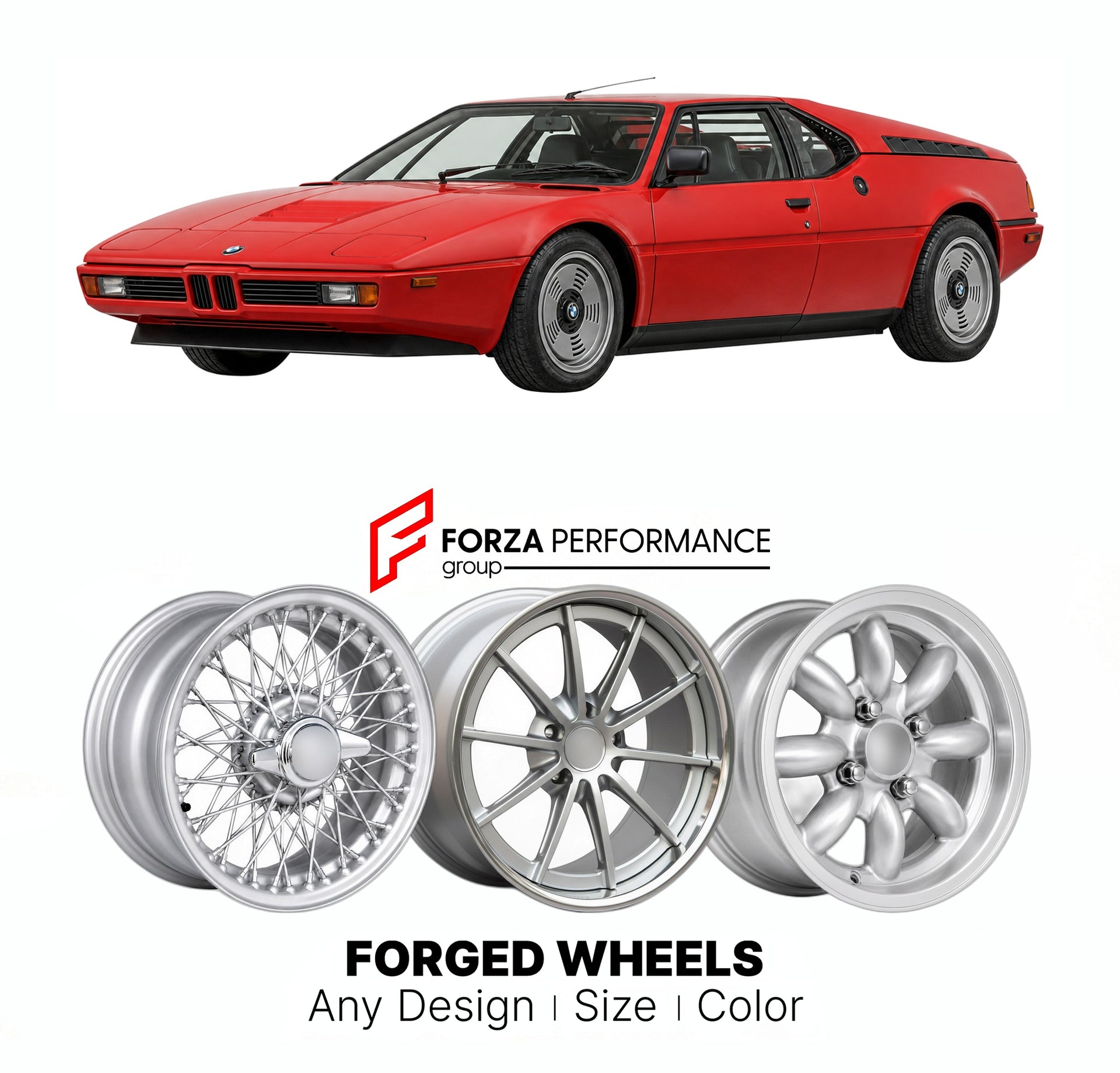 CUSTOM CLASSIC VINTAGE RESTOMOD RETRO OLD SCHOOL FORGED WHEELS RIMS for BMW M1 E26 1978 - 1981

Custom forged wheels for BMW M1 E26 1978 - 1981. Classic, vintage, restomod wheel designs made to order in custom sizes, offsets, colors and finishes.

We manufacture premium quality forged wheels rims for BMW M1 E26 1978 - 1981 in any design, size, color.

THIS WHEEL DESIGN CAN BE CUSTOM-MADE FOR YOUR CAR IN ANY SIZE AND COLOR OPTIONS
Available in monoblock, 2-piece, 3-piece, duoblock, beadlock
3D wheel renderin