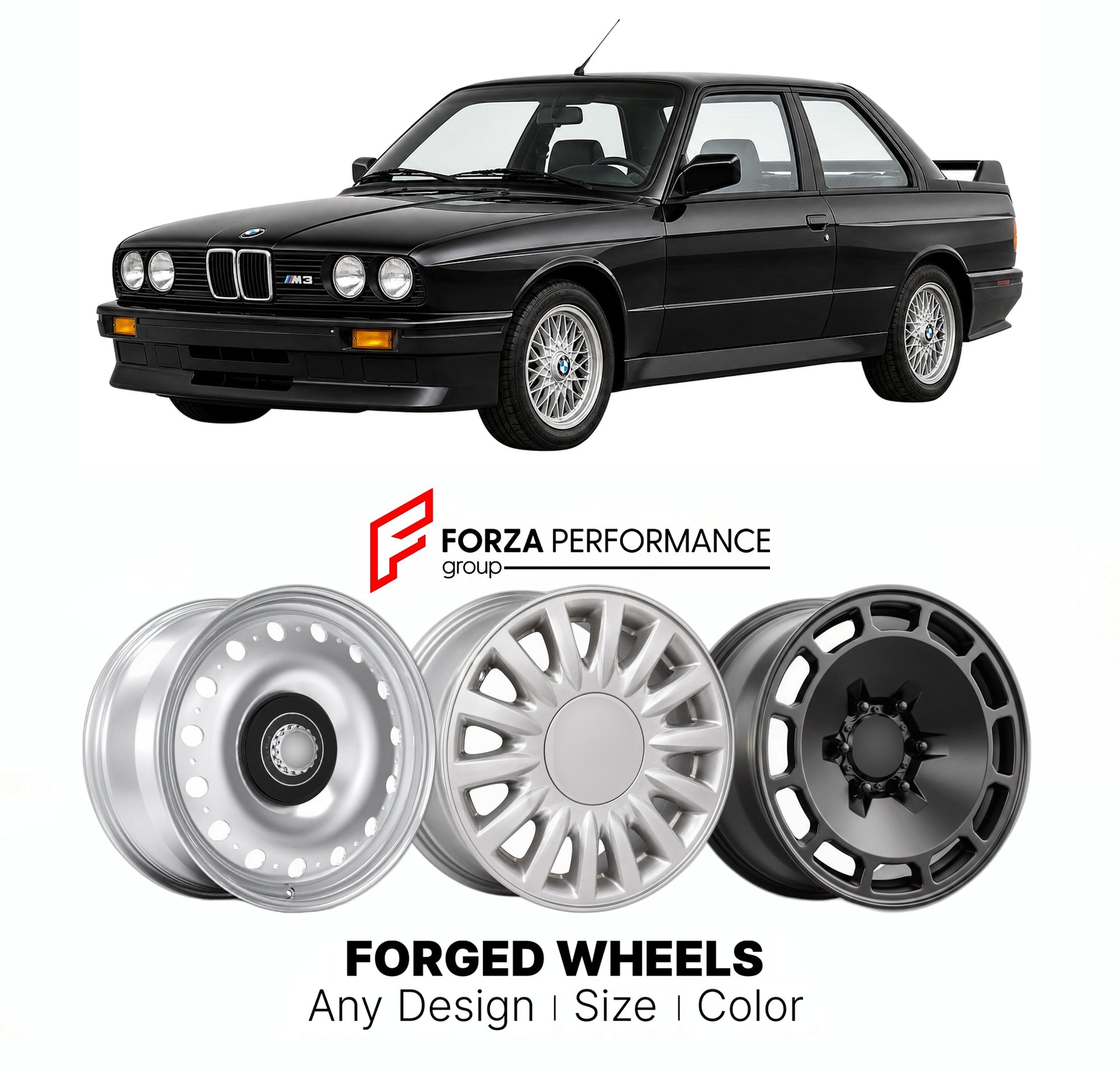 CUSTOM CLASSIC VINTAGE RESTOMOD RETRO OLD SCHOOL FORGED WHEELS RIMS for BMW M3 E30 1986 - 1991

Custom forged wheels for BMW M3 E30 1986 - 1991. Classic, vintage, restomod wheel designs made to order in custom sizes, offsets, colors and finishes.

We manufacture premium quality forged wheels rims for BMW M3 E30 1986 - 1991 in any design, size, color.

THIS WHEEL DESIGN CAN BE CUSTOM-MADE FOR YOUR CAR IN ANY SIZE AND COLOR OPTIONS
Available in monoblock, 2-piece, 3-piece, duoblock, beadlock
3D wheel renderin