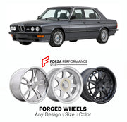 CUSTOM CLASSIC VINTAGE RESTOMOD RETRO OLD SCHOOL FORGED WHEELS RIMS for BMW M5 E28 1984 - 1988

Custom forged wheels for BMW M5 E28 1984 - 1988. Classic, vintage, restomod wheel designs made to order in custom sizes, offsets, colors and finishes.

We manufacture premium quality forged wheels rims for BMW M5 E28 1984 - 1988 in any design, size, color.

THIS WHEEL DESIGN CAN BE CUSTOM-MADE FOR YOUR CAR IN ANY SIZE AND COLOR OPTIONS
Available in monoblock, 2-piece, 3-piece, duoblock, beadlock
3D wheel renderin