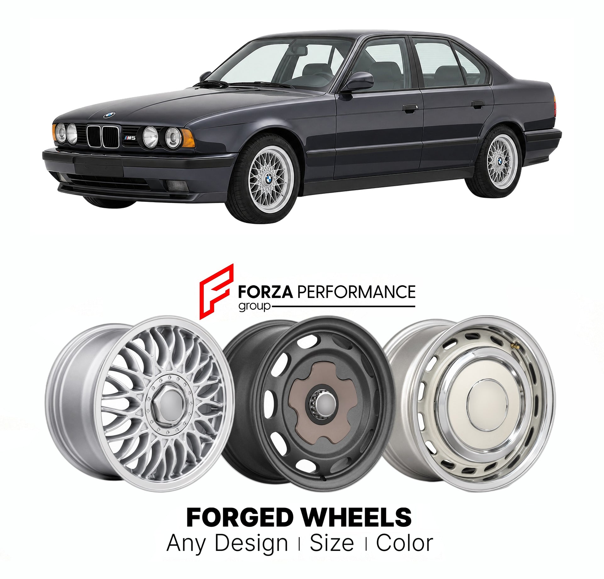 CUSTOM CLASSIC VINTAGE RESTOMOD RETRO OLD SCHOOL FORGED WHEELS RIMS for BMW M5 E34 1988 - 1995

Custom forged wheels for BMW M5 E34 1988 - 1995. Classic, vintage, restomod wheel designs made to order in custom sizes, offsets, colors and finishes.

We manufacture premium quality forged wheels rims for BMW M5 E34 1988 - 1995 in any design, size, color.

THIS WHEEL DESIGN CAN BE CUSTOM-MADE FOR YOUR CAR IN ANY SIZE AND COLOR OPTIONS
Available in monoblock, 2-piece, 3-piece, duoblock, beadlock
3D wheel renderin