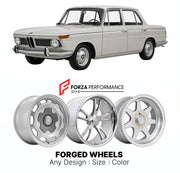 CUSTOM CLASSIC VINTAGE RESTOMOD RETRO OLD SCHOOL FORGED WHEELS RIMS for BMW NEUE KLASSE 1800 1963 - 1971

Custom forged wheels for BMW Neue Klasse 1800 1963 - 1971. Classic, vintage, restomod wheel designs made to order in custom sizes, offsets, colors and finishes.

We manufacture premium quality forged wheels rims for BMW Neue Klasse 1800 1963 - 1971 in any design, size, color.

THIS WHEEL DESIGN CAN BE CUSTOM-MADE FOR YOUR CAR IN ANY SIZE AND COLOR OPTIONS
Available in monoblock, 2-piece, 3-piece, duoblo