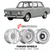 CUSTOM CLASSIC VINTAGE RESTOMOD RETRO OLD SCHOOL FORGED WHEELS RIMS for BMW NEW CLASS 1500 1800 2000 1962 - 1972

Custom forged wheels for BMW New Class 1500 1800 2000 1962 - 1972. Classic, vintage, restomod wheel designs made to order in custom sizes, offsets, colors and finishes.

We manufacture premium quality forged wheels rims for BMW New Class 1500 1800 2000 1962 - 1972 in any design, size, color.

THIS WHEEL DESIGN CAN BE CUSTOM-MADE FOR YOUR CAR IN ANY SIZE AND COLOR OPTIONS
Available in monoblock, 