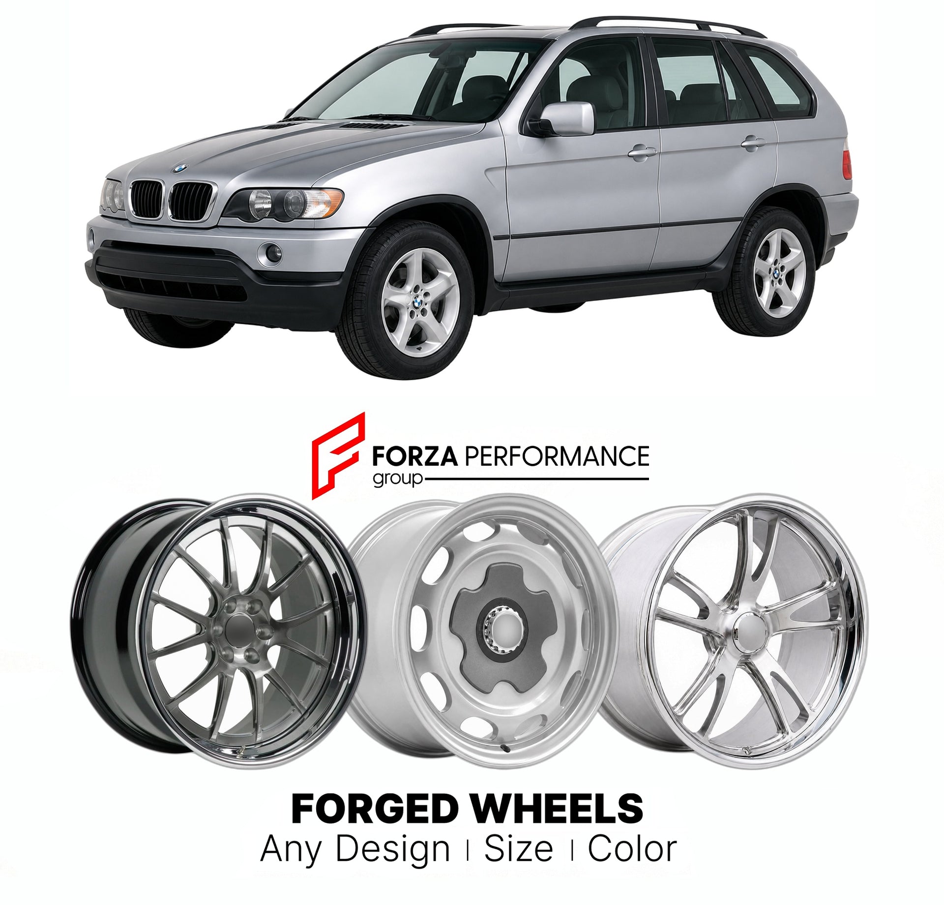 CUSTOM CLASSIC VINTAGE RESTOMOD RETRO OLD SCHOOL FORGED WHEELS RIMS for BMW X5 E53 1999 - 2006

Custom forged wheels for BMW X5 E53 1999 - 2006. Classic, vintage, restomod wheel designs made to order in custom sizes, offsets, colors and finishes.

We manufacture premium quality forged wheels rims for BMW X5 E53 1999 - 2006 in any design, size, color.

THIS WHEEL DESIGN CAN BE CUSTOM-MADE FOR YOUR CAR IN ANY SIZE AND COLOR OPTIONS
Available in monoblock, 2-piece, 3-piece, duoblock, beadlock
3D wheel renderin