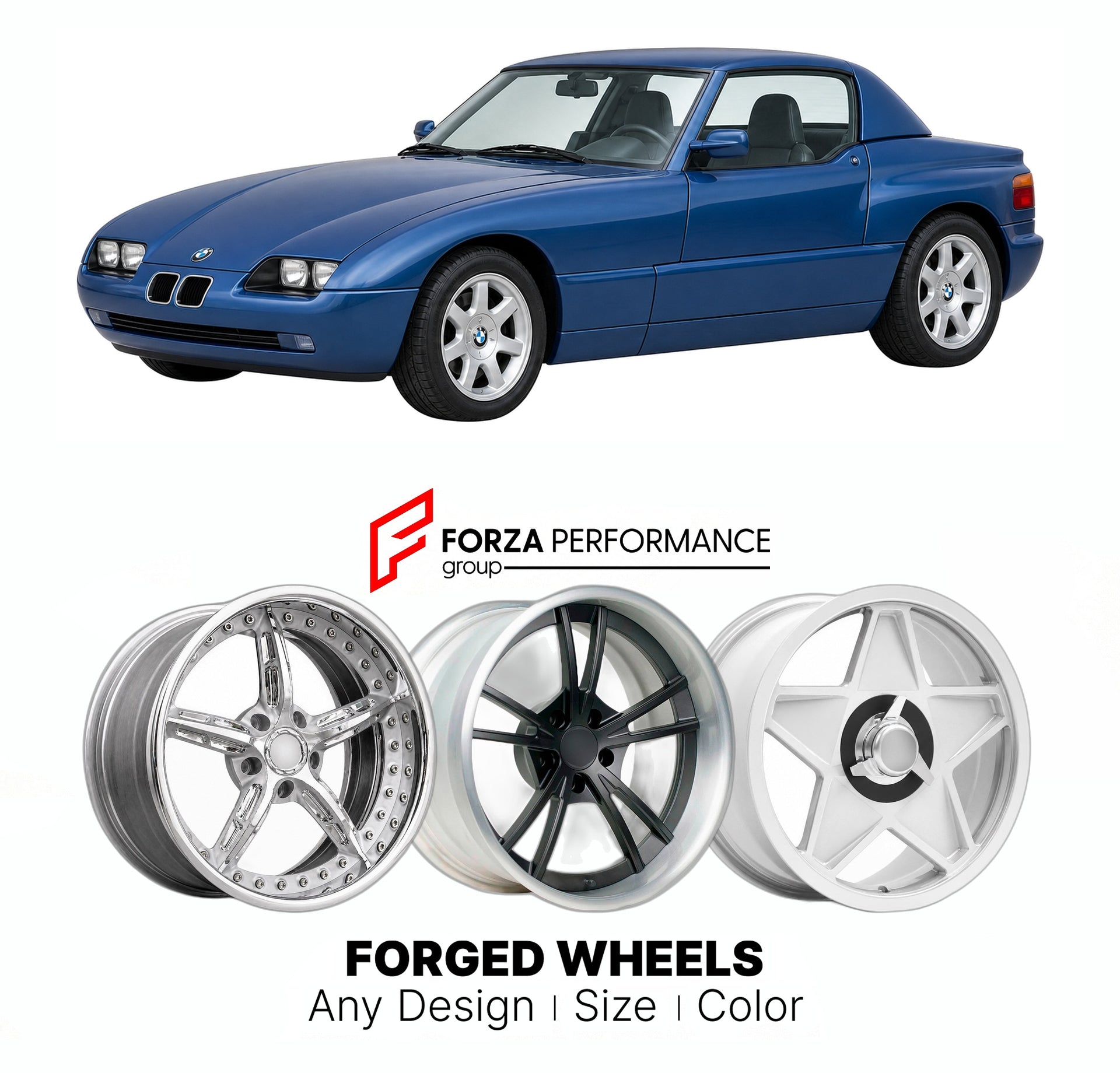 CUSTOM CLASSIC VINTAGE RESTOMOD RETRO OLD SCHOOL FORGED WHEELS RIMS for BMW Z1 E30 1989 - 1991

Custom forged wheels for BMW Z1 E30 1989 - 1991. Classic, vintage, restomod wheel designs made to order in custom sizes, offsets, colors and finishes.

We manufacture premium quality forged wheels rims for BMW Z1 E30 1989 - 1991 in any design, size, color.

THIS WHEEL DESIGN CAN BE CUSTOM-MADE FOR YOUR CAR IN ANY SIZE AND COLOR OPTIONS
Available in monoblock, 2-piece, 3-piece, duoblock, beadlock
3D wheel renderin