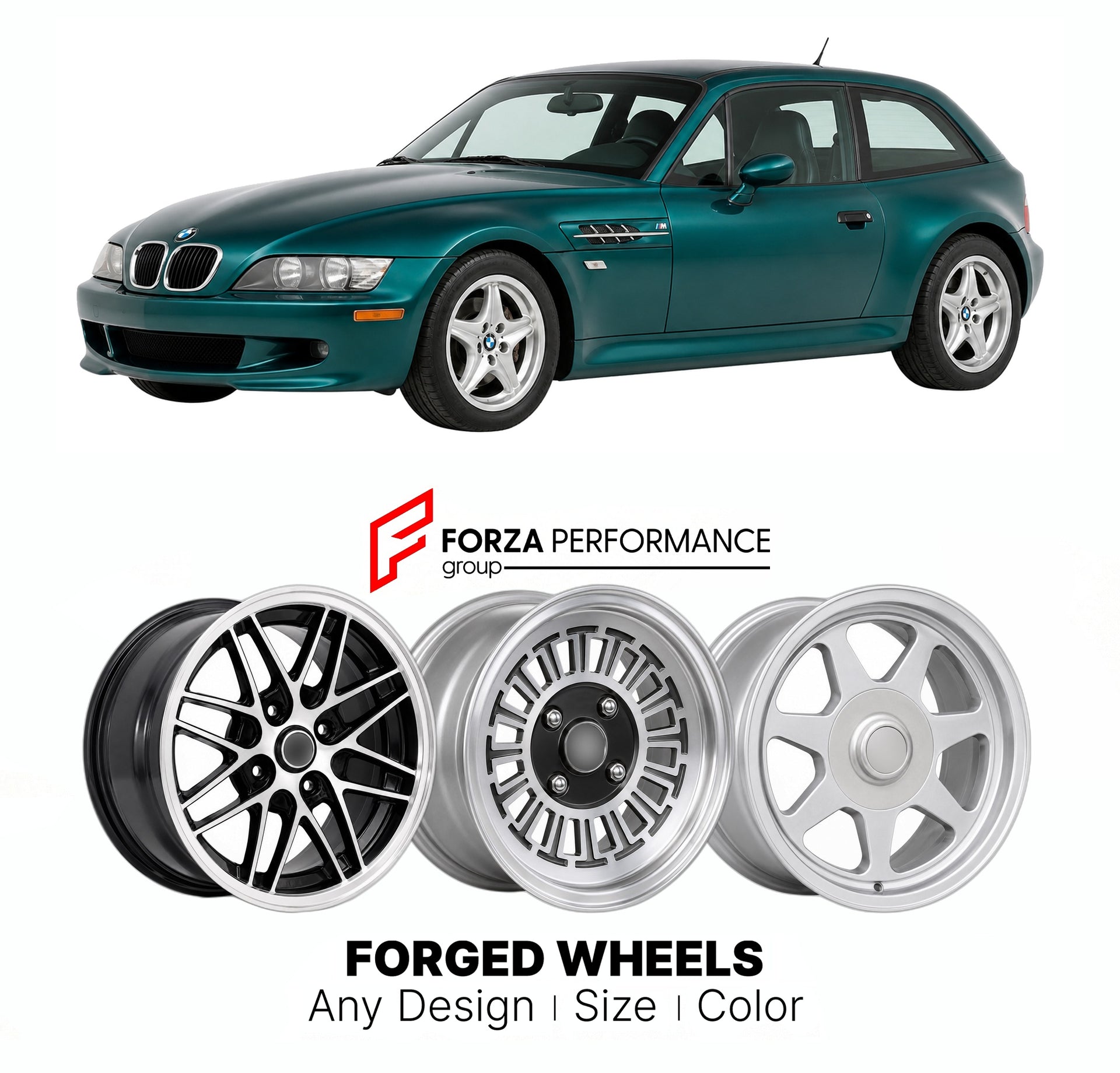 CUSTOM CLASSIC VINTAGE RESTOMOD RETRO OLD SCHOOL FORGED WHEELS RIMS for BMW Z3 COUPE E36 8 1998 - 2002

Custom forged wheels for BMW Z3 Coupe E36 8 1998 - 2002. Classic, vintage, restomod wheel designs made to order in custom sizes, offsets, colors and finishes.

We manufacture premium quality forged wheels rims for BMW Z3 Coupe E36 8 1998 - 2002 in any design, size, color.

THIS WHEEL DESIGN CAN BE CUSTOM-MADE FOR YOUR CAR IN ANY SIZE AND COLOR OPTIONS
Available in monoblock, 2-piece, 3-piece, duoblock, be