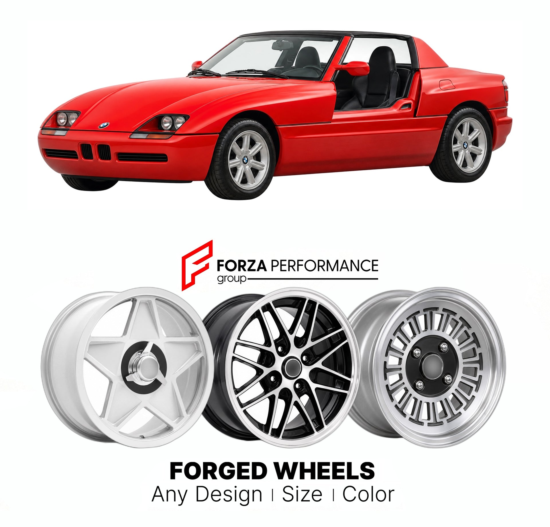 CUSTOM CLASSIC VINTAGE RESTOMOD RETRO OLD SCHOOL FORGED WHEELS RIMS for BMW Z SERIES Z1 1989 - 1991

Custom forged wheels for BMW Z Series Z1 1989 - 1991. Classic, vintage, restomod wheel designs made to order in custom sizes, offsets, colors and finishes.

We manufacture premium quality forged wheels rims for BMW Z Series Z1 1989 - 1991 in any design, size, color.

THIS WHEEL DESIGN CAN BE CUSTOM-MADE FOR YOUR CAR IN ANY SIZE AND COLOR OPTIONS
Available in monoblock, 2-piece, 3-piece, duoblock, beadlock
3D
