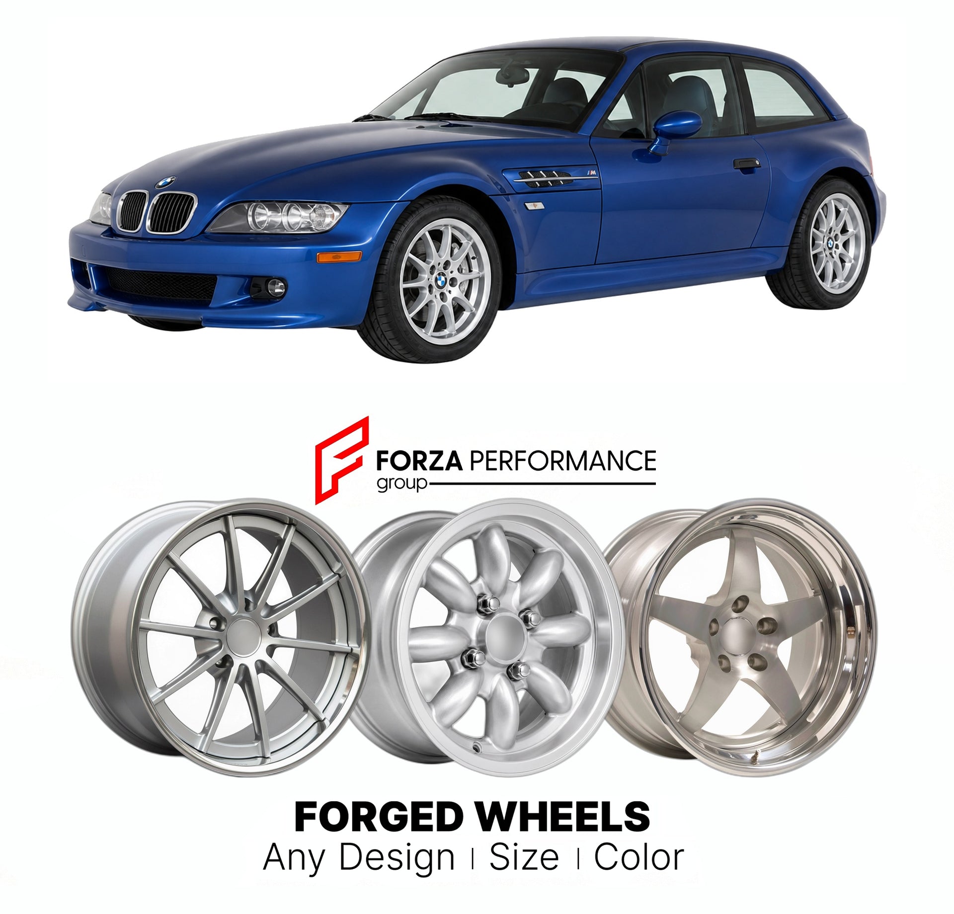 CUSTOM CLASSIC VINTAGE RESTOMOD RETRO OLD SCHOOL FORGED WHEELS RIMS for BMW Z SERIES Z3 M 1997 - 2002

Custom forged wheels for BMW Z Series Z3 M 1997 - 2002. Classic, vintage, restomod wheel designs made to order in custom sizes, offsets, colors and finishes.

We manufacture premium quality forged wheels rims for BMW Z Series Z3 M 1997 - 2002 in any design, size, color.

THIS WHEEL DESIGN CAN BE CUSTOM-MADE FOR YOUR CAR IN ANY SIZE AND COLOR OPTIONS
Available in monoblock, 2-piece, 3-piece, duoblock, beadl
