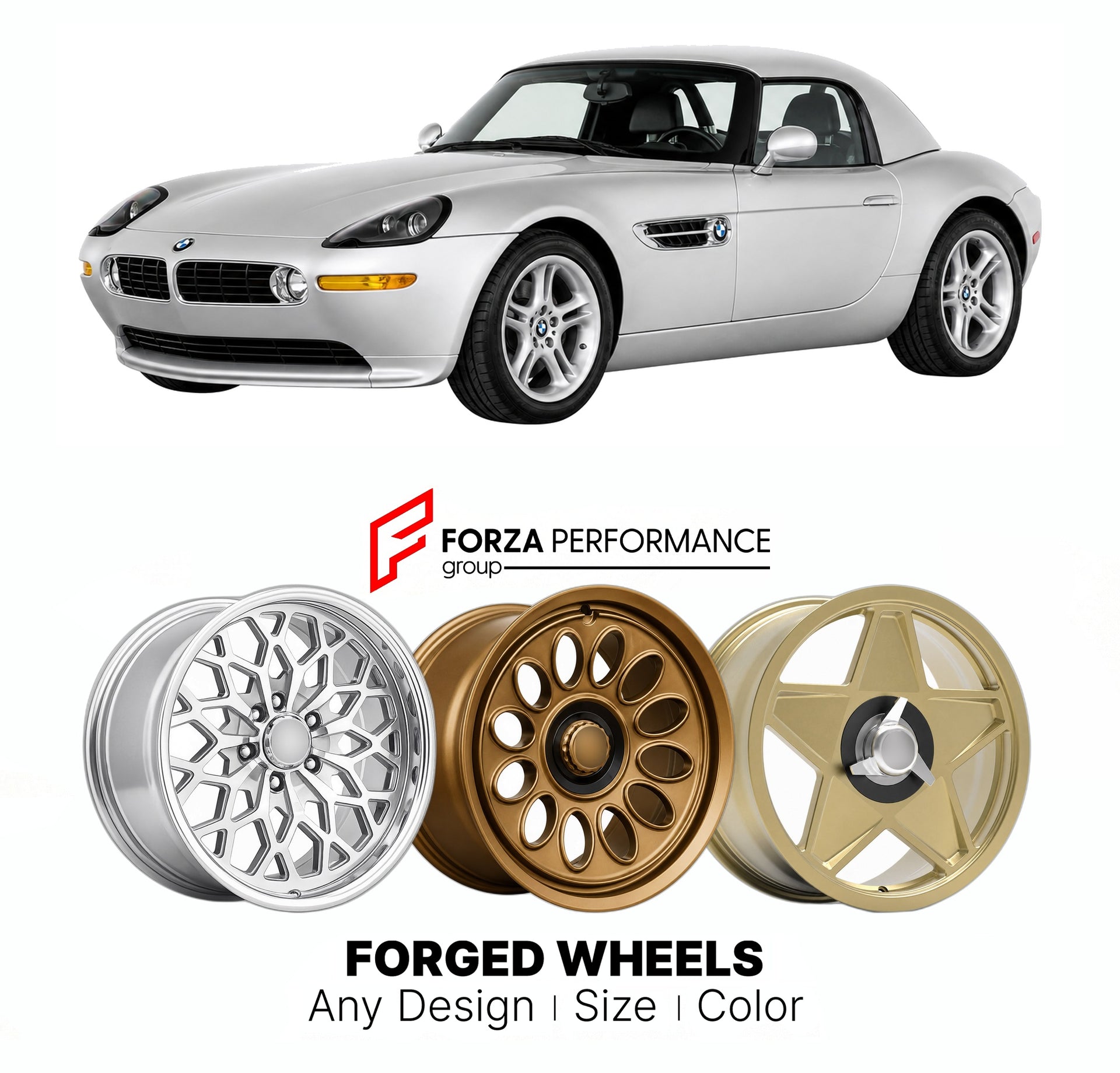 CUSTOM CLASSIC VINTAGE RESTOMOD RETRO OLD SCHOOL FORGED WHEELS RIMS for BMW Z SERIES Z8 2000 - 2003

Custom forged wheels for BMW Z Series Z8 2000 - 2003. Classic, vintage, restomod wheel designs made to order in custom sizes, offsets, colors and finishes.

We manufacture premium quality forged wheels rims for BMW Z Series Z8 2000 - 2003 in any design, size, color.

THIS WHEEL DESIGN CAN BE CUSTOM-MADE FOR YOUR CAR IN ANY SIZE AND COLOR OPTIONS
Available in monoblock, 2-piece, 3-piece, duoblock, beadlock
3D
