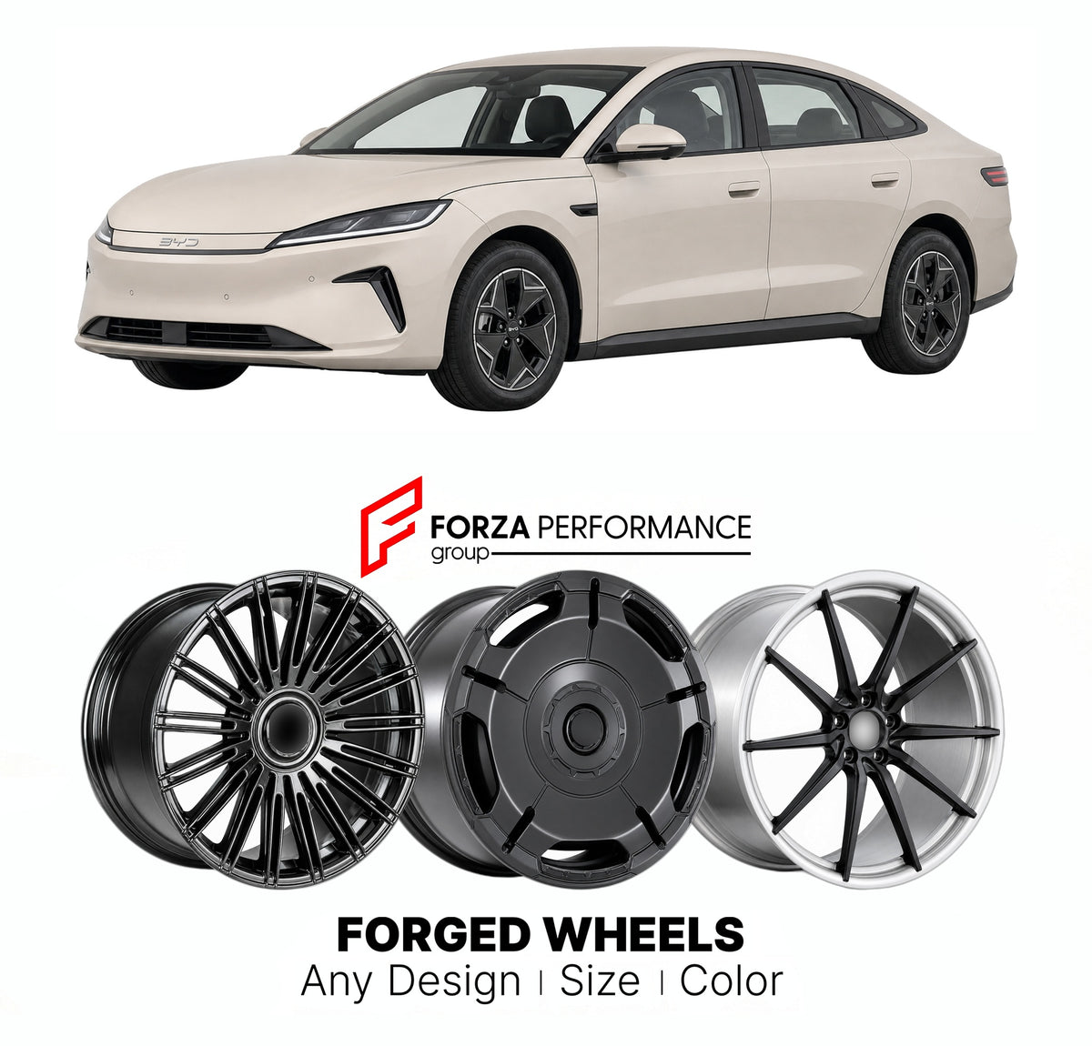 Custom forged wheels for BYD E7 2025+. Made-to-order monoblock, 2-piece and 3-piece wheels in custom sizes, offsets, colors and finishes with guaranteed vehicle fitment.

We manufacture premium quality forged wheels rims for BYD E7 2025+ in any design, size, color.

THIS WHEEL DESIGN CAN BE CUSTOM-MADE FOR YOUR CAR IN ANY SIZE AND COLOR OPTIONS
Available in monoblock, 2-piece, 3-piece, duoblock, beadlock
3D wheel renderings are provided according to the exact dimensions and specifications requested by the c