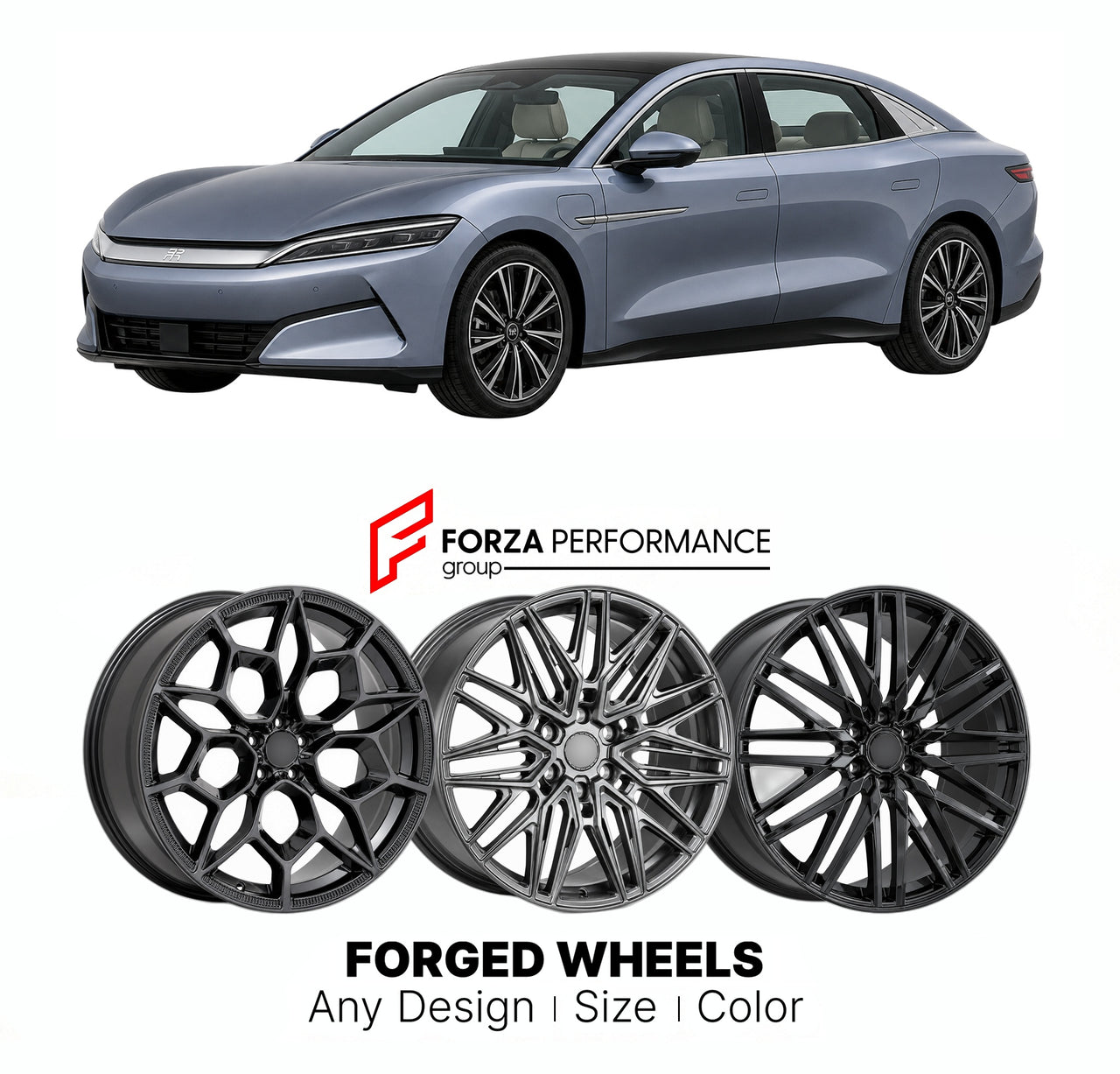 Custom forged wheels for BYD Han L 2025+. Made-to-order monoblock, 2-piece and 3-piece wheels in custom sizes, offsets, colors and finishes with guaranteed vehicle fitment.

We manufacture premium quality forged wheels rims for BYD Han L 2025+ in any design, size, color.

THIS WHEEL DESIGN CAN BE CUSTOM-MADE FOR YOUR CAR IN ANY SIZE AND COLOR OPTIONS
Available in monoblock, 2-piece, 3-piece, duoblock, beadlock
3D wheel renderings are provided according to the exact dimensions and specifications requested by