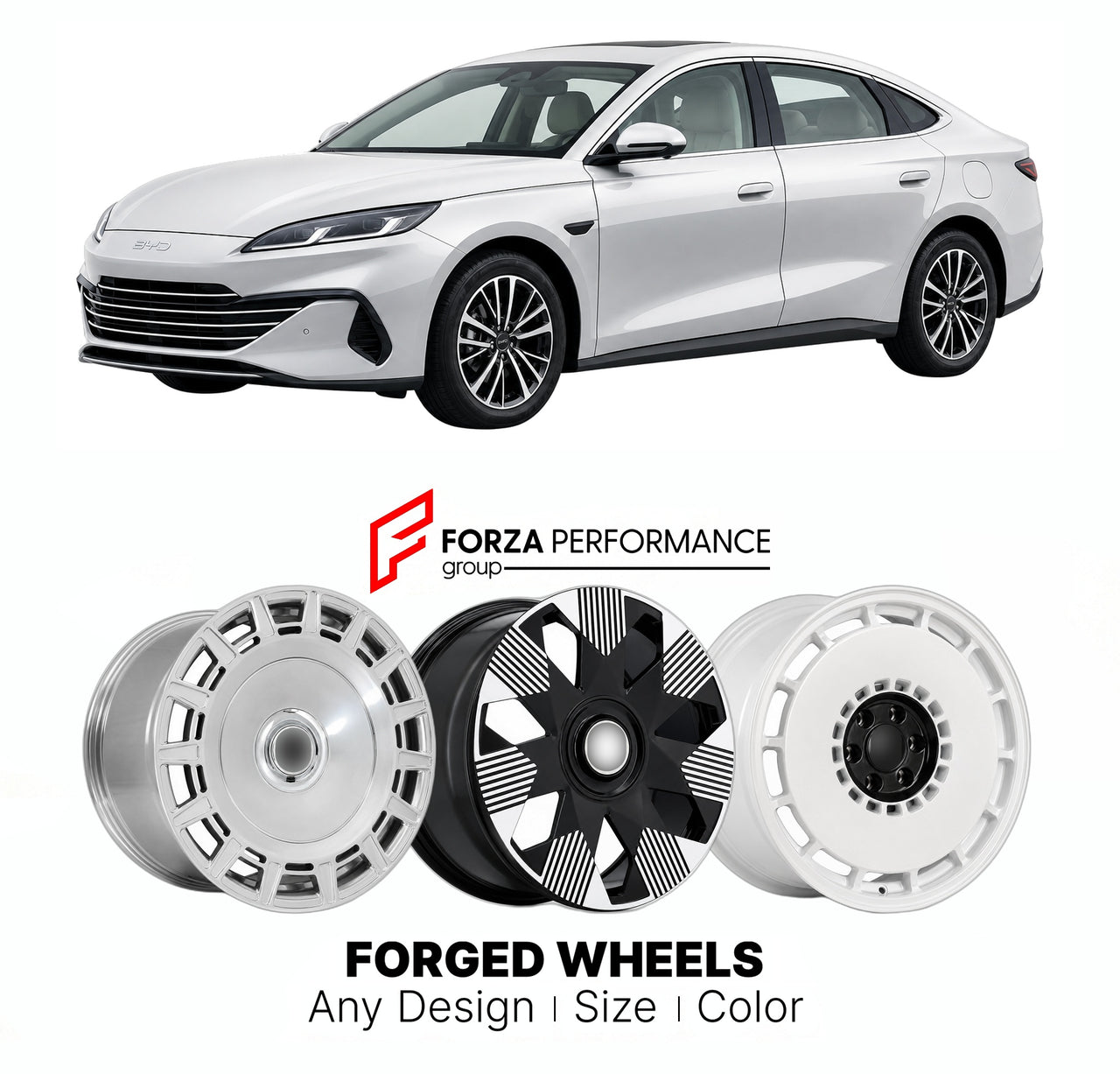 Custom forged wheels for BYD Qin L Seal 06 DM-i 2024+. Made-to-order monoblock, 2-piece and 3-piece wheels in custom sizes, offsets, colors and finishes with guaranteed vehicle fitment.

We manufacture premium quality forged wheels rims for BYD Qin L Seal 06 DM-i 2024+ in any design, size, color.

THIS WHEEL DESIGN CAN BE CUSTOM-MADE FOR YOUR CAR IN ANY SIZE AND COLOR OPTIONS
Available in monoblock, 2-piece, 3-piece, duoblock, beadlock
3D wheel renderings are provided according to the exact dimensions and s