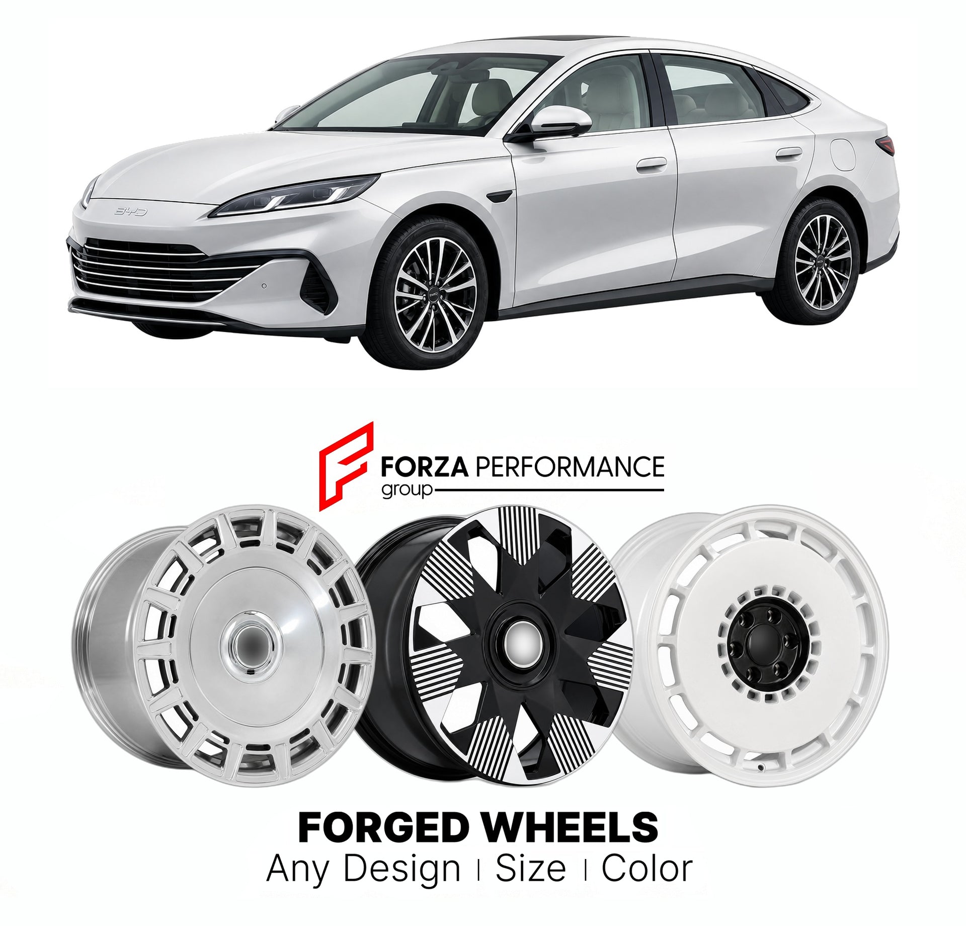 Custom forged wheels for BYD Qin L Seal 06 DM-i 2024+. Made-to-order monoblock, 2-piece and 3-piece wheels in custom sizes, offsets, colors and finishes with guaranteed vehicle fitment.

We manufacture premium quality forged wheels rims for BYD Qin L Seal 06 DM-i 2024+ in any design, size, color.

THIS WHEEL DESIGN CAN BE CUSTOM-MADE FOR YOUR CAR IN ANY SIZE AND COLOR OPTIONS
Available in monoblock, 2-piece, 3-piece, duoblock, beadlock
3D wheel renderings are provided according to the exact dimensions and s