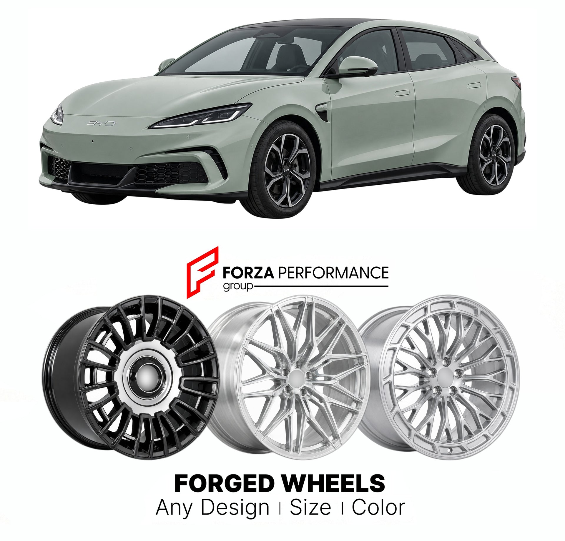 Custom forged wheels for BYD Seal 06 GT 2024+. Made-to-order monoblock, 2-piece and 3-piece wheels in custom sizes, offsets, colors and finishes with guaranteed vehicle fitment.

We manufacture premium quality forged wheels rims for BYD Seal 06 GT 2024+ in any design, size, color.

THIS WHEEL DESIGN CAN BE CUSTOM-MADE FOR YOUR CAR IN ANY SIZE AND COLOR OPTIONS
Available in monoblock, 2-piece, 3-piece, duoblock, beadlock
3D wheel renderings are provided according to the exact dimensions and specifications re