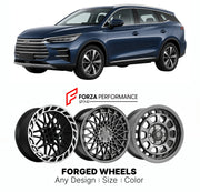 Custom forged wheels for BYD Tang DM-i EV 2018+. Made-to-order monoblock, 2-piece and 3-piece wheels in custom sizes, offsets, colors and finishes with guaranteed vehicle fitment.

We manufacture premium quality forged wheels rims for BYD Tang DM-i EV 2018+ in any design, size, color.

THIS WHEEL DESIGN CAN BE CUSTOM-MADE FOR YOUR CAR IN ANY SIZE AND COLOR OPTIONS
Available in monoblock, 2-piece, 3-piece, duoblock, beadlock
3D wheel renderings are provided according to the exact dimensions and specification