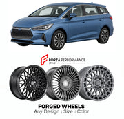 Custom forged wheels for BYD e6 2021+. Made-to-order monoblock, 2-piece and 3-piece wheels in custom sizes, offsets, colors and finishes with guaranteed vehicle fitment.

We manufacture premium quality forged wheels rims for BYD e6 2021+ in any design, size, color.

THIS WHEEL DESIGN CAN BE CUSTOM-MADE FOR YOUR CAR IN ANY SIZE AND COLOR OPTIONS
Available in monoblock, 2-piece, 3-piece, duoblock, beadlock
3D wheel renderings are provided according to the exact dimensions and specifications requested by the c
