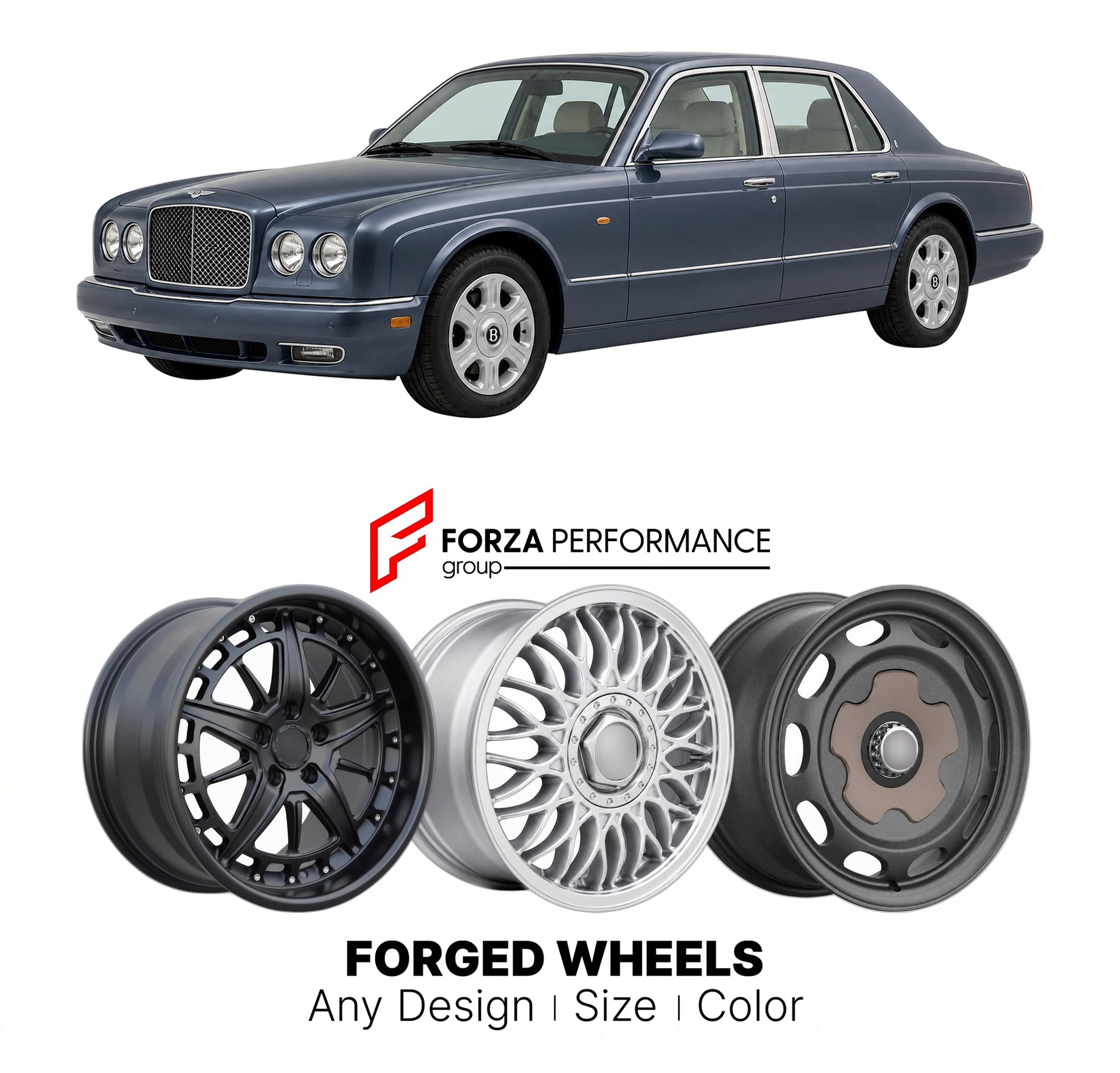 CUSTOM CLASSIC VINTAGE RESTOMOD RETRO OLD SCHOOL FORGED WHEELS RIMS for BENTLEY ARNAGE 1998 - 2009

Custom forged wheels for Bentley Arnage 1998 - 2009. Classic, vintage, restomod wheel designs made to order in custom sizes, offsets, colors and finishes.

We manufacture premium quality forged wheels rims for Bentley Arnage 1998 - 2009 in any design, size, color.

THIS WHEEL DESIGN CAN BE CUSTOM-MADE FOR YOUR CAR IN ANY SIZE AND COLOR OPTIONS
Available in monoblock, 2-piece, 3-piece, duoblock, beadlock
3D wh