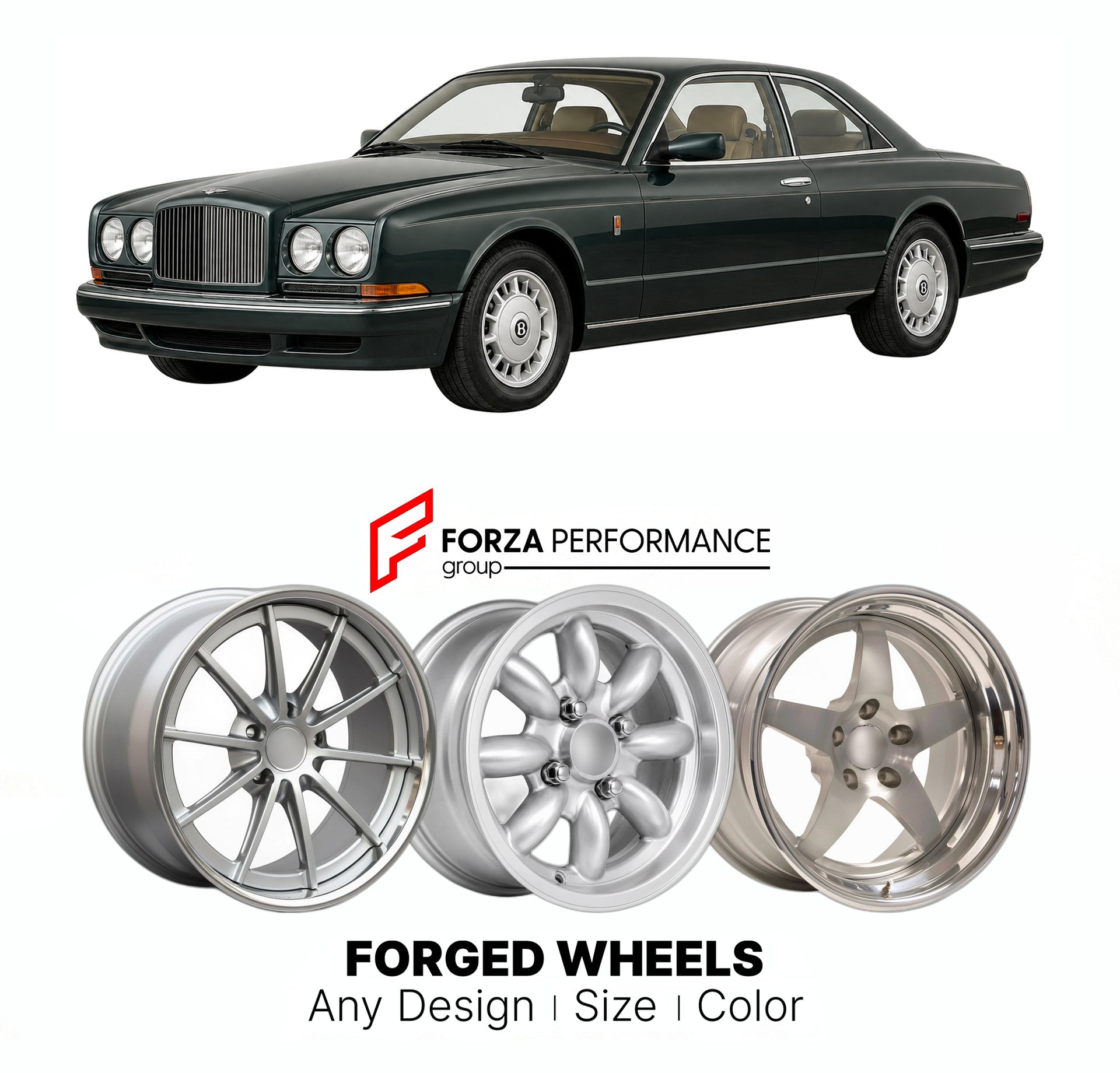 CUSTOM CLASSIC VINTAGE RESTOMOD RETRO OLD SCHOOL FORGED WHEELS RIMS for BENTLEY CONTINENTAL R 1991 - 2003

Custom forged wheels for Bentley Continental R 1991 - 2003. Classic, vintage, restomod wheel designs made to order in custom sizes, offsets, colors and finishes.

We manufacture premium quality forged wheels rims for Bentley Continental R 1991 - 2003 in any design, size, color.

THIS WHEEL DESIGN CAN BE CUSTOM-MADE FOR YOUR CAR IN ANY SIZE AND COLOR OPTIONS
Available in monoblock, 2-piece, 3-piece, duo