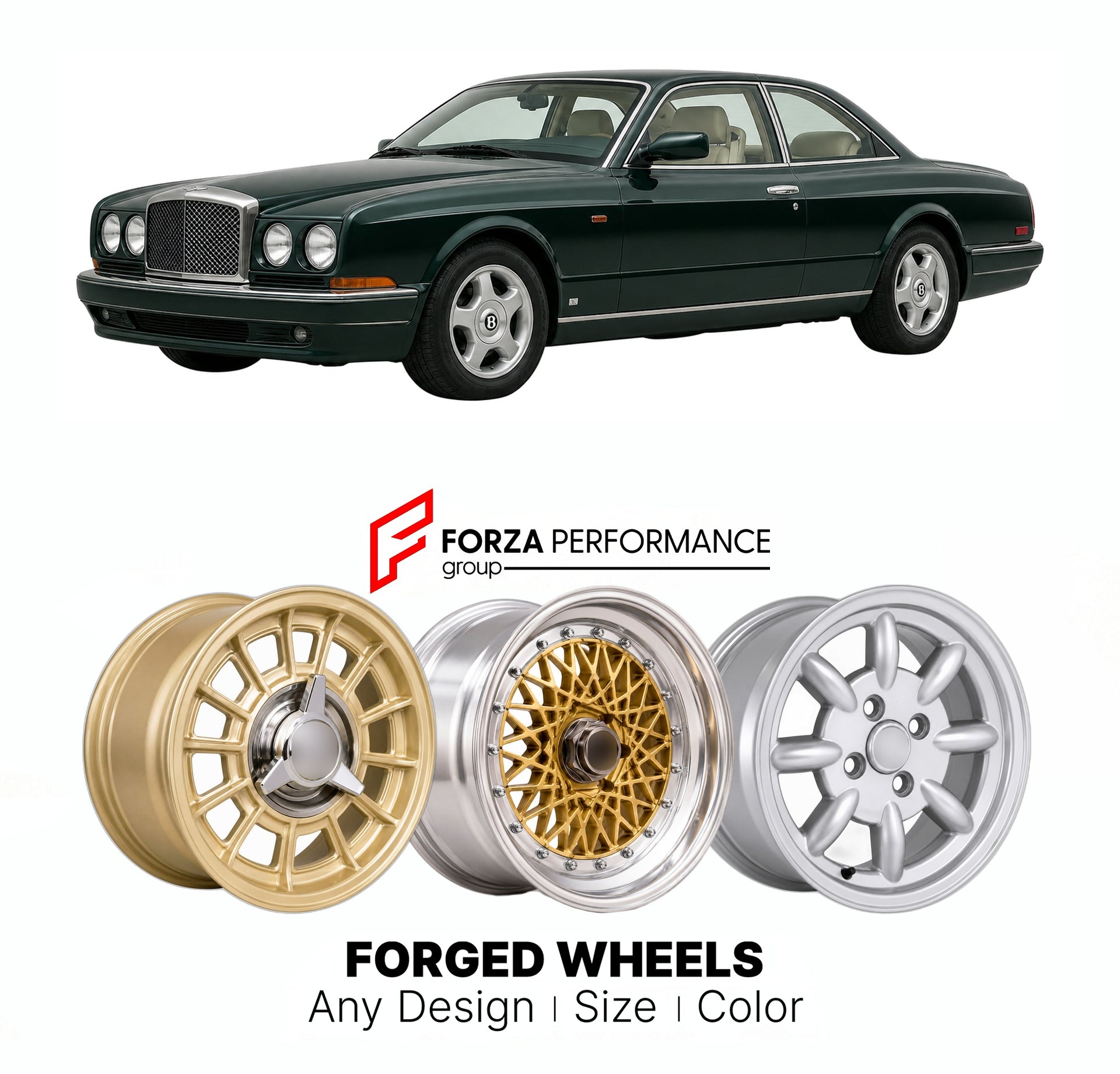 CUSTOM CLASSIC VINTAGE RESTOMOD RETRO OLD SCHOOL FORGED WHEELS RIMS for BENTLEY CONTINENTAL T 1996 - 2002

Custom forged wheels for Bentley Continental T 1996 - 2002. Classic, vintage, restomod wheel designs made to order in custom sizes, offsets, colors and finishes.

We manufacture premium quality forged wheels rims for Bentley Continental T 1996 - 2002 in any design, size, color.

THIS WHEEL DESIGN CAN BE CUSTOM-MADE FOR YOUR CAR IN ANY SIZE AND COLOR OPTIONS
Available in monoblock, 2-piece, 3-piece, duo