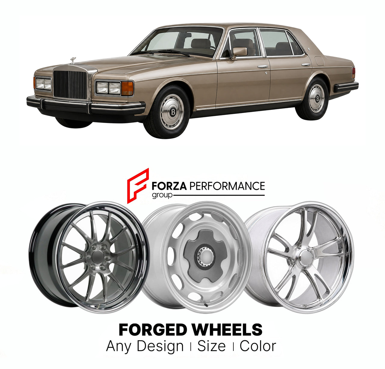 CUSTOM CLASSIC VINTAGE RESTOMOD RETRO OLD SCHOOL FORGED WHEELS RIMS for BENTLEY MULSANNE TURBO 1982 - 1985

Custom forged wheels for Bentley Mulsanne Turbo 1982 - 1985. Classic, vintage, restomod wheel designs made to order in custom sizes, offsets, colors and finishes.

We manufacture premium quality forged wheels rims for Bentley Mulsanne Turbo 1982 - 1985 in any design, size, color.

THIS WHEEL DESIGN CAN BE CUSTOM-MADE FOR YOUR CAR IN ANY SIZE AND COLOR OPTIONS
Available in monoblock, 2-piece, 3-piece, 
