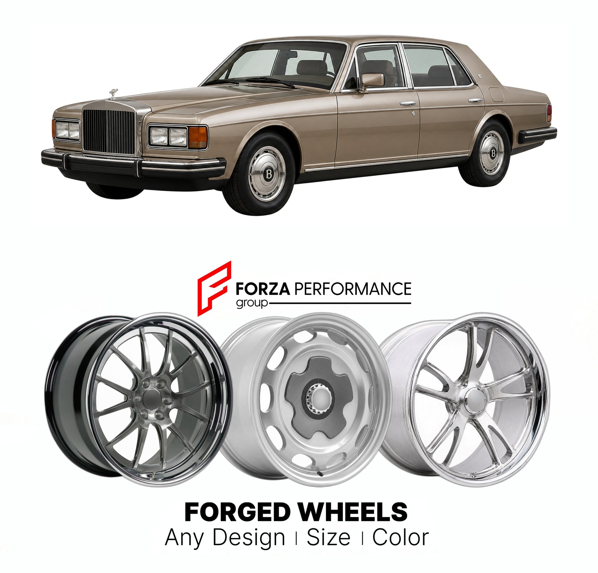 CUSTOM CLASSIC VINTAGE RESTOMOD RETRO OLD SCHOOL FORGED WHEELS RIMS for BENTLEY MULSANNE TURBO 1982 - 1985

Custom forged wheels for Bentley Mulsanne Turbo 1982 - 1985. Classic, vintage, restomod wheel designs made to order in custom sizes, offsets, colors and finishes.

We manufacture premium quality forged wheels rims for Bentley Mulsanne Turbo 1982 - 1985 in any design, size, color.

THIS WHEEL DESIGN CAN BE CUSTOM-MADE FOR YOUR CAR IN ANY SIZE AND COLOR OPTIONS
Available in monoblock, 2-piece, 3-piece, 