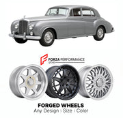 CUSTOM CLASSIC VINTAGE RESTOMOD RETRO OLD SCHOOL FORGED WHEELS RIMS for BENTLEY S2 1959 - 1962

Custom forged wheels for Bentley S2 1959 - 1962. Classic, vintage, restomod wheel designs made to order in custom sizes, offsets, colors and finishes.

We manufacture premium quality forged wheels rims for Bentley S2 1959 - 1962 in any design, size, color.

THIS WHEEL DESIGN CAN BE CUSTOM-MADE FOR YOUR CAR IN ANY SIZE AND COLOR OPTIONS
Available in monoblock, 2-piece, 3-piece, duoblock, beadlock
3D wheel renderin