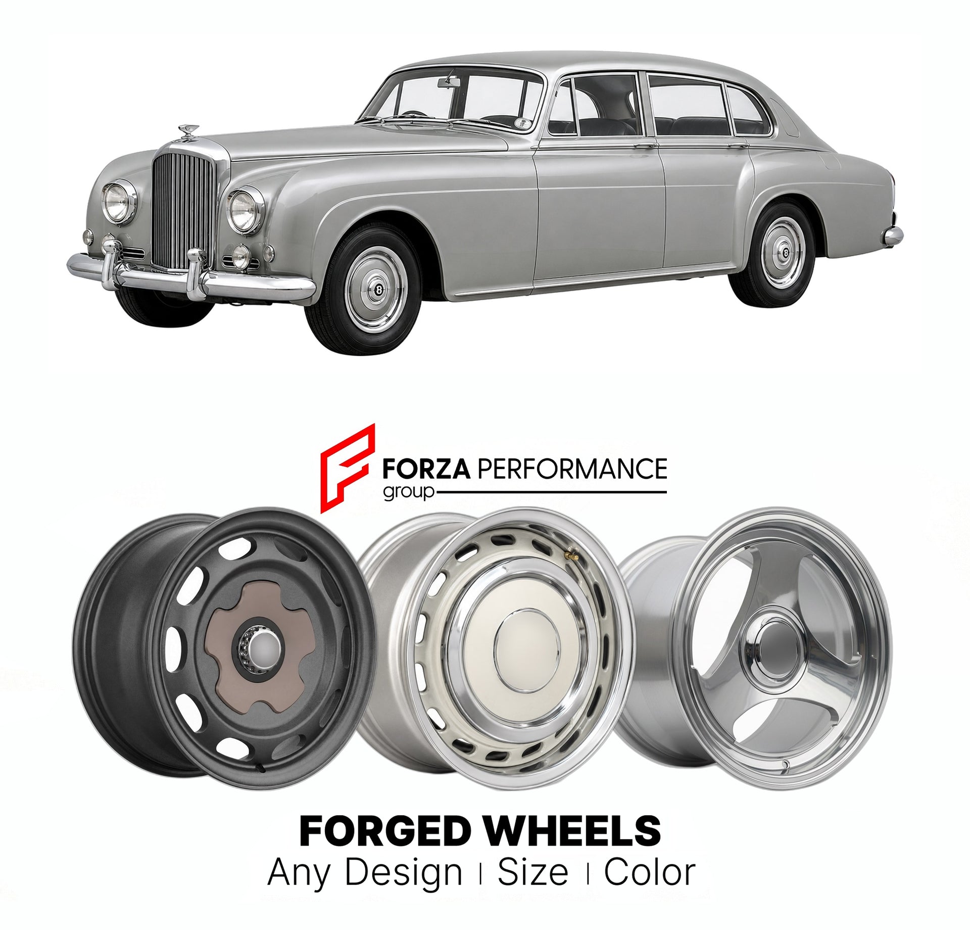 CUSTOM CLASSIC VINTAGE RESTOMOD RETRO OLD SCHOOL FORGED WHEELS RIMS for BENTLEY S2 CONTINENTAL FLYING SPUR H. J. MULLINER 1959 - 1962

Custom forged wheels for Bentley S2 Continental Flying Spur H. J. Mulliner 1959 - 1962. Classic, vintage, restomod wheel designs made to order in custom sizes, offsets, colors and finishes.

We manufacture premium quality forged wheels rims for Bentley S2 Continental Flying Spur H. J. Mulliner 1959 - 1962 in any design, size, color.

THIS WHEEL DESIGN CAN BE CUSTOM-MADE FOR 