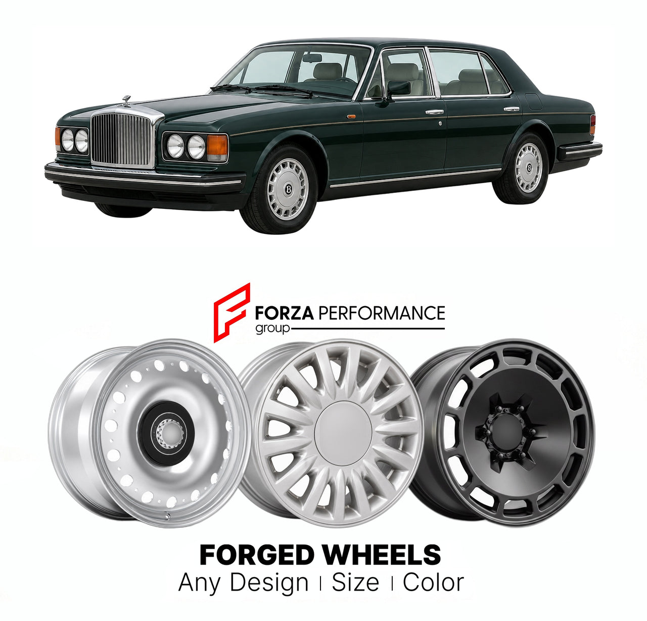 CUSTOM CLASSIC VINTAGE RESTOMOD RETRO OLD SCHOOL FORGED WHEELS RIMS for BENTLEY SZ-SERIES BROOKLANDS 1992 - 1998

Custom forged wheels for Bentley SZ-Series Brooklands 1992 - 1998. Classic, vintage, restomod wheel designs made to order in custom sizes, offsets, colors and finishes.

We manufacture premium quality forged wheels rims for Bentley SZ-Series Brooklands 1992 - 1998 in any design, size, color.

THIS WHEEL DESIGN CAN BE CUSTOM-MADE FOR YOUR CAR IN ANY SIZE AND COLOR OPTIONS
Available in monoblock, 