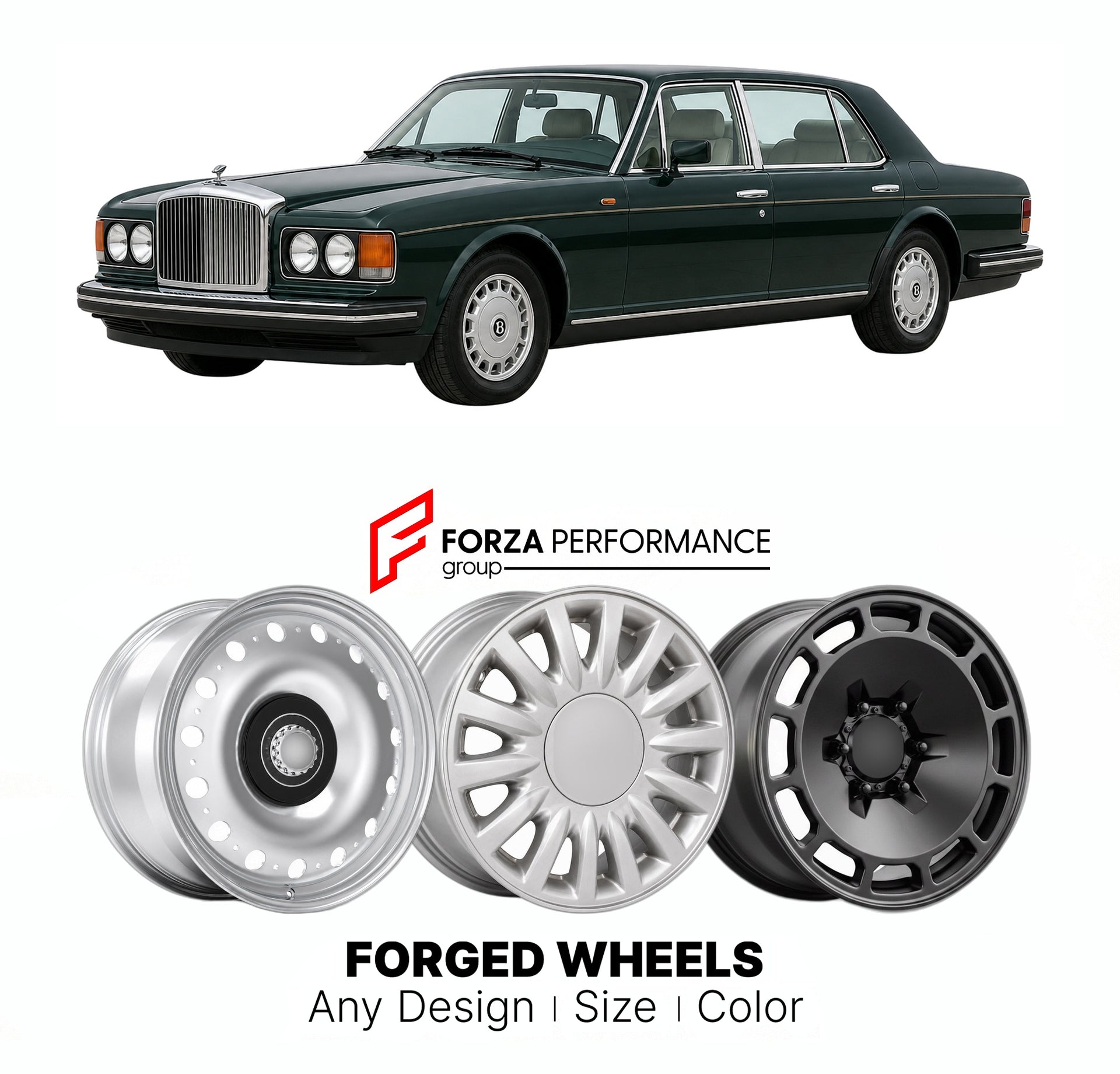 CUSTOM CLASSIC VINTAGE RESTOMOD RETRO OLD SCHOOL FORGED WHEELS RIMS for BENTLEY SZ-SERIES BROOKLANDS 1992 - 1998

Custom forged wheels for Bentley SZ-Series Brooklands 1992 - 1998. Classic, vintage, restomod wheel designs made to order in custom sizes, offsets, colors and finishes.

We manufacture premium quality forged wheels rims for Bentley SZ-Series Brooklands 1992 - 1998 in any design, size, color.

THIS WHEEL DESIGN CAN BE CUSTOM-MADE FOR YOUR CAR IN ANY SIZE AND COLOR OPTIONS
Available in monoblock, 