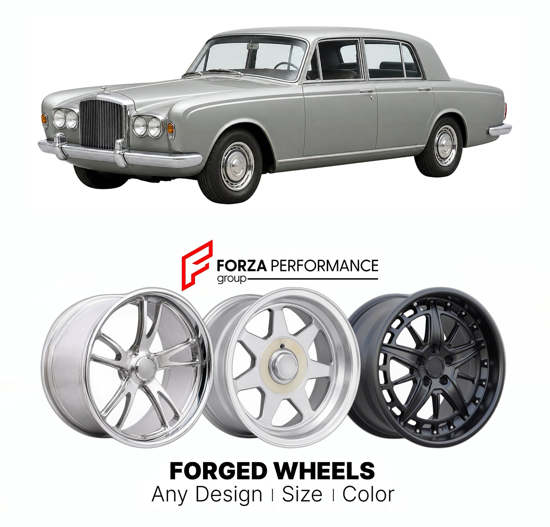CUSTOM CLASSIC VINTAGE RESTOMOD RETRO OLD SCHOOL FORGED WHEELS RIMS for BENTLEY T-SERIES T1 T2 1965 - 1980

Custom forged wheels for Bentley T-Series T1 T2 1965 - 1980. Classic, vintage, restomod wheel designs made to order in custom sizes, offsets, colors and finishes.

We manufacture premium quality forged wheels rims for Bentley T-Series T1 T2 1965 - 1980 in any design, size, color.

THIS WHEEL DESIGN CAN BE CUSTOM-MADE FOR YOUR CAR IN ANY SIZE AND COLOR OPTIONS
Available in monoblock, 2-piece, 3-piece, 