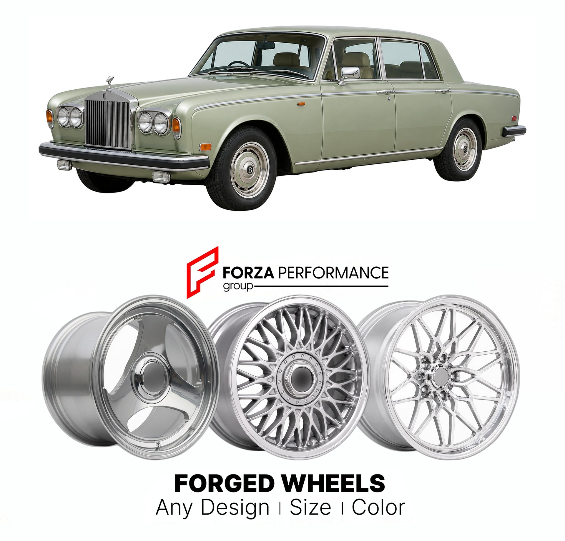 CUSTOM CLASSIC VINTAGE RESTOMOD RETRO OLD SCHOOL FORGED WHEELS RIMS for BENTLEY T2 1977 - 1980

Custom forged wheels for Bentley T2 1977 - 1980. Classic, vintage, restomod wheel designs made to order in custom sizes, offsets, colors and finishes.

We manufacture premium quality forged wheels rims for Bentley T2 1977 - 1980 in any design, size, color.

THIS WHEEL DESIGN CAN BE CUSTOM-MADE FOR YOUR CAR IN ANY SIZE AND COLOR OPTIONS
Available in monoblock, 2-piece, 3-piece, duoblock, beadlock
3D wheel renderin