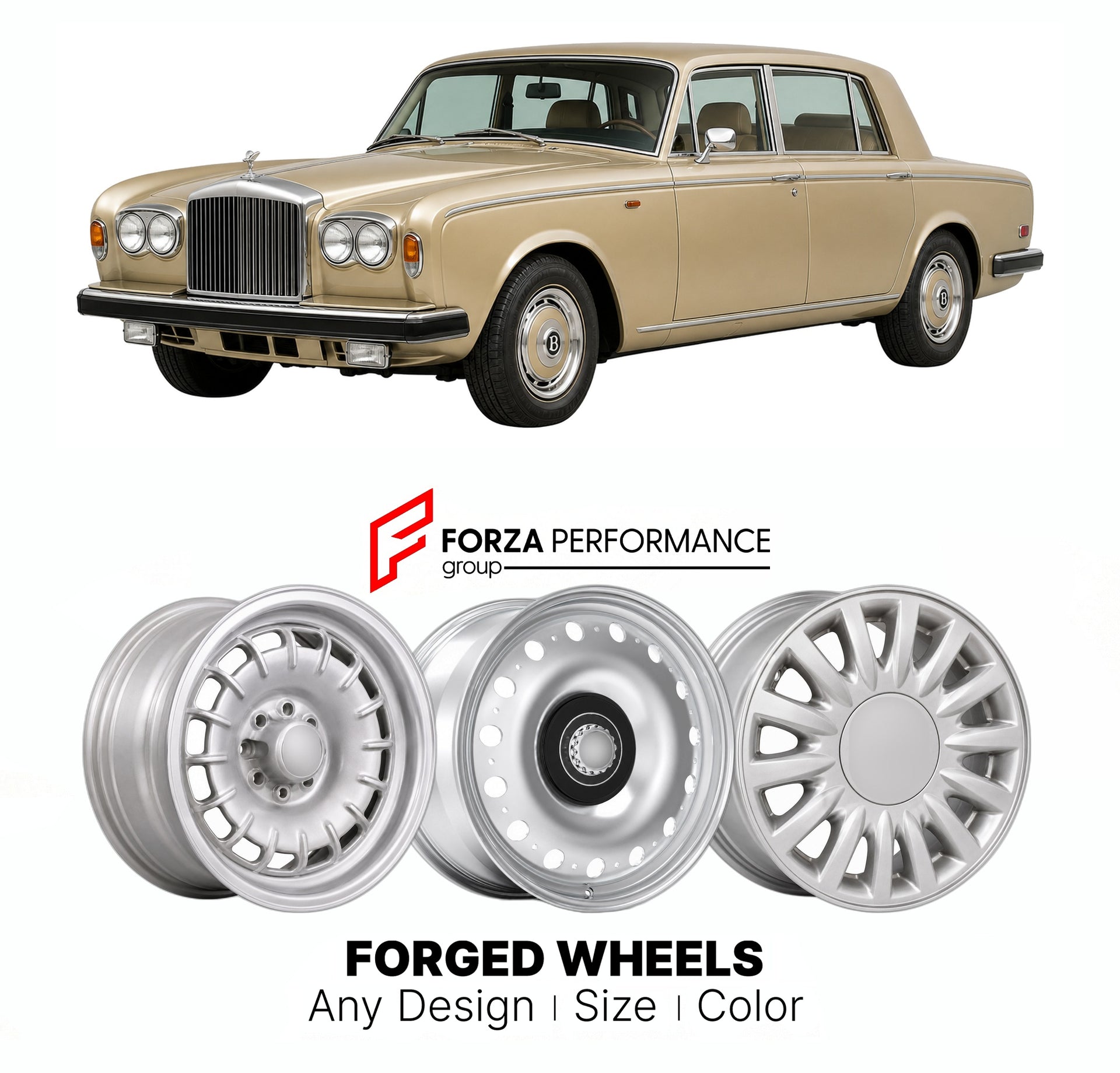 CUSTOM CLASSIC VINTAGE RESTOMOD RETRO OLD SCHOOL FORGED WHEELS RIMS for BENTLEY T2 T-SERIES II 1977 - 1980

Custom forged wheels for Bentley T2 T-Series II 1977 - 1980. Classic, vintage, restomod wheel designs made to order in custom sizes, offsets, colors and finishes.

We manufacture premium quality forged wheels rims for Bentley T2 T-Series II 1977 - 1980 in any design, size, color.

THIS WHEEL DESIGN CAN BE CUSTOM-MADE FOR YOUR CAR IN ANY SIZE AND COLOR OPTIONS
Available in monoblock, 2-piece, 3-piece, 