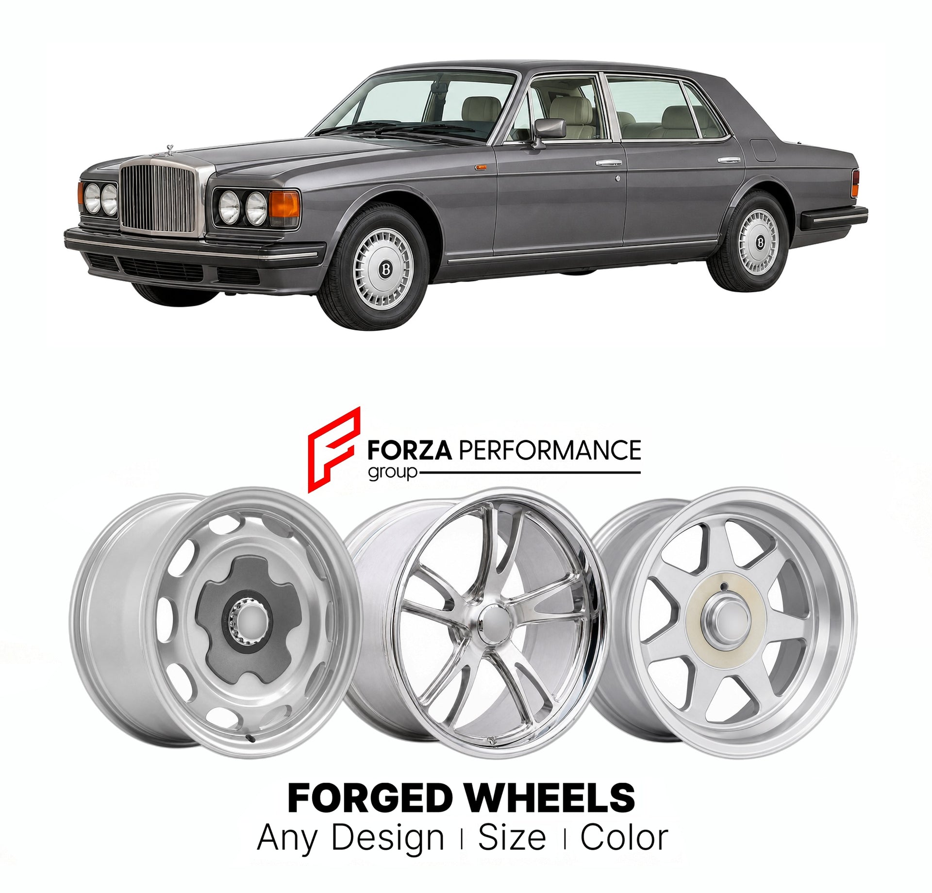 CUSTOM CLASSIC VINTAGE RESTOMOD RETRO OLD SCHOOL FORGED WHEELS RIMS for BENTLEY TURBO R 1985 - 1999

Custom forged wheels for Bentley Turbo R 1985 - 1999. Classic, vintage, restomod wheel designs made to order in custom sizes, offsets, colors and finishes.

We manufacture premium quality forged wheels rims for Bentley Turbo R 1985 - 1999 in any design, size, color.

THIS WHEEL DESIGN CAN BE CUSTOM-MADE FOR YOUR CAR IN ANY SIZE AND COLOR OPTIONS
Available in monoblock, 2-piece, 3-piece, duoblock, beadlock
3D