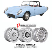 CUSTOM CLASSIC VINTAGE RESTOMOD RETRO OLD SCHOOL FORGED WHEELS RIMS for BERKELEY T60 1959 - 1960

Custom forged wheels for Berkeley T60 1959 - 1960. Classic, vintage, restomod wheel designs made to order in custom sizes, offsets, colors and finishes.

We manufacture premium quality forged wheels rims for Berkeley T60 1959 - 1960 in any design, size, color.

THIS WHEEL DESIGN CAN BE CUSTOM-MADE FOR YOUR CAR IN ANY SIZE AND COLOR OPTIONS
Available in monoblock, 2-piece, 3-piece, duoblock, beadlock
3D wheel re