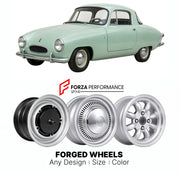 CUSTOM CLASSIC VINTAGE RESTOMOD RETRO OLD SCHOOL FORGED WHEELS RIMS for BERKELEY T60 1959 - 1961

Custom forged wheels for Berkeley T60 1959 - 1961. Classic, vintage, restomod wheel designs made to order in custom sizes, offsets, colors and finishes.

We manufacture premium quality forged wheels rims for Berkeley T60 1959 - 1961 in any design, size, color.

THIS WHEEL DESIGN CAN BE CUSTOM-MADE FOR YOUR CAR IN ANY SIZE AND COLOR OPTIONS
Available in monoblock, 2-piece, 3-piece, duoblock, beadlock
3D wheel re