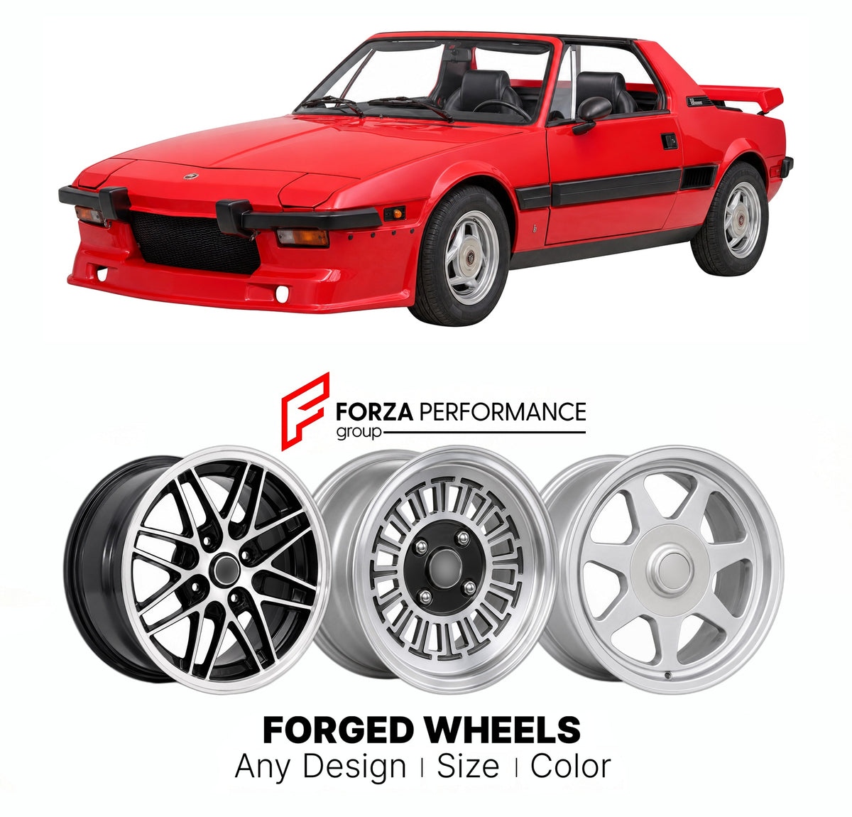 CUSTOM CLASSIC VINTAGE RESTOMOD RETRO OLD SCHOOL FORGED WHEELS RIMS for BERTONE X1-9 1982 - 1989

Custom forged wheels for Bertone X1-9 1982 - 1989. Classic, vintage, restomod wheel designs made to order in custom sizes, offsets, colors and finishes.

We manufacture premium quality forged wheels rims for Bertone X1-9 1982 - 1989 in any design, size, color.

THIS WHEEL DESIGN CAN BE CUSTOM-MADE FOR YOUR CAR IN ANY SIZE AND COLOR OPTIONS
Available in monoblock, 2-piece, 3-piece, duoblock, beadlock
3D wheel re