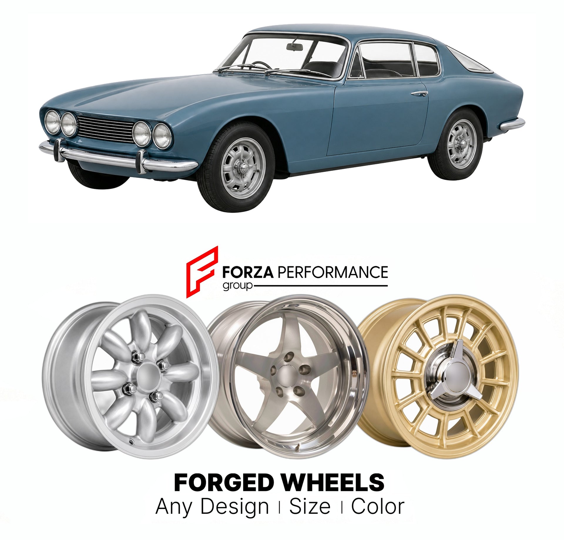 CUSTOM CLASSIC VINTAGE RESTOMOD RETRO OLD SCHOOL FORGED WHEELS RIMS for BOND EQUIPE GT 1963 - 1970

Custom forged wheels for Bond Equipe GT 1963 - 1970. Classic, vintage, restomod wheel designs made to order in custom sizes, offsets, colors and finishes.

We manufacture premium quality forged wheels rims for Bond Equipe GT 1963 - 1970 in any design, size, color.

THIS WHEEL DESIGN CAN BE CUSTOM-MADE FOR YOUR CAR IN ANY SIZE AND COLOR OPTIONS
Available in monoblock, 2-piece, 3-piece, duoblock, beadlock
3D wh