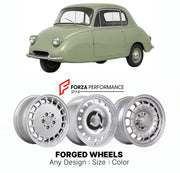 CUSTOM CLASSIC VINTAGE RESTOMOD RETRO OLD SCHOOL FORGED WHEELS RIMS for BOND MINICAR MARK A-G 1949 - 1966

Custom forged wheels for Bond Minicar Mark A-G 1949 - 1966. Classic, vintage, restomod wheel designs made to order in custom sizes, offsets, colors and finishes.

We manufacture premium quality forged wheels rims for Bond Minicar Mark A-G 1949 - 1966 in any design, size, color.

THIS WHEEL DESIGN CAN BE CUSTOM-MADE FOR YOUR CAR IN ANY SIZE AND COLOR OPTIONS
Available in monoblock, 2-piece, 3-piece, duo