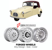 CUSTOM CLASSIC VINTAGE RESTOMOD RETRO OLD SCHOOL FORGED WHEELS RIMS for BOND MINICAR MARK C 1952 - 1956

Custom forged wheels for Bond Minicar Mark C 1952 - 1956. Classic, vintage, restomod wheel designs made to order in custom sizes, offsets, colors and finishes.

We manufacture premium quality forged wheels rims for Bond Minicar Mark C 1952 - 1956 in any design, size, color.

THIS WHEEL DESIGN CAN BE CUSTOM-MADE FOR YOUR CAR IN ANY SIZE AND COLOR OPTIONS
Available in monoblock, 2-piece, 3-piece, duo
