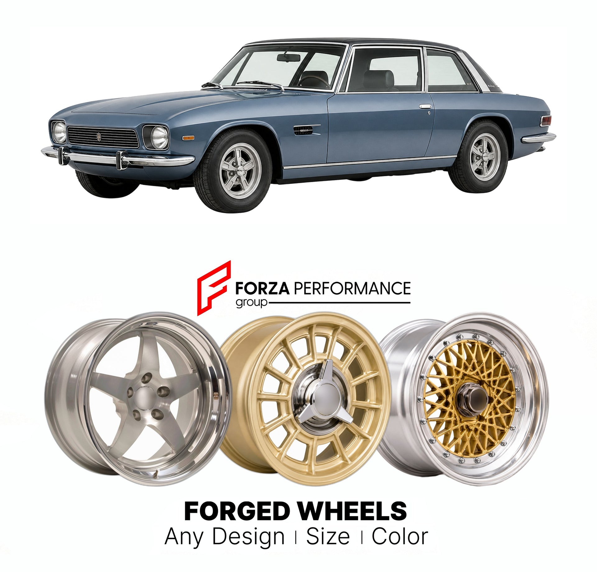 CUSTOM CLASSIC VINTAGE RESTOMOD RETRO OLD SCHOOL FORGED WHEELS RIMS for BRISTOL 412 1975 - 1982

Custom forged wheels for Bristol 412 1975 - 1982. Classic, vintage, restomod wheel designs made to order in custom sizes, offsets, colors and finishes.

We manufacture premium quality forged wheels rims for Bristol 412 1975 - 1982 in any design, size, color.

THIS WHEEL DESIGN CAN BE CUSTOM-MADE FOR YOUR CAR IN ANY SIZE AND COLOR OPTIONS
Available in monoblock, 2-piece, 3-piece, duoblock, beadlock
3D wheel rende