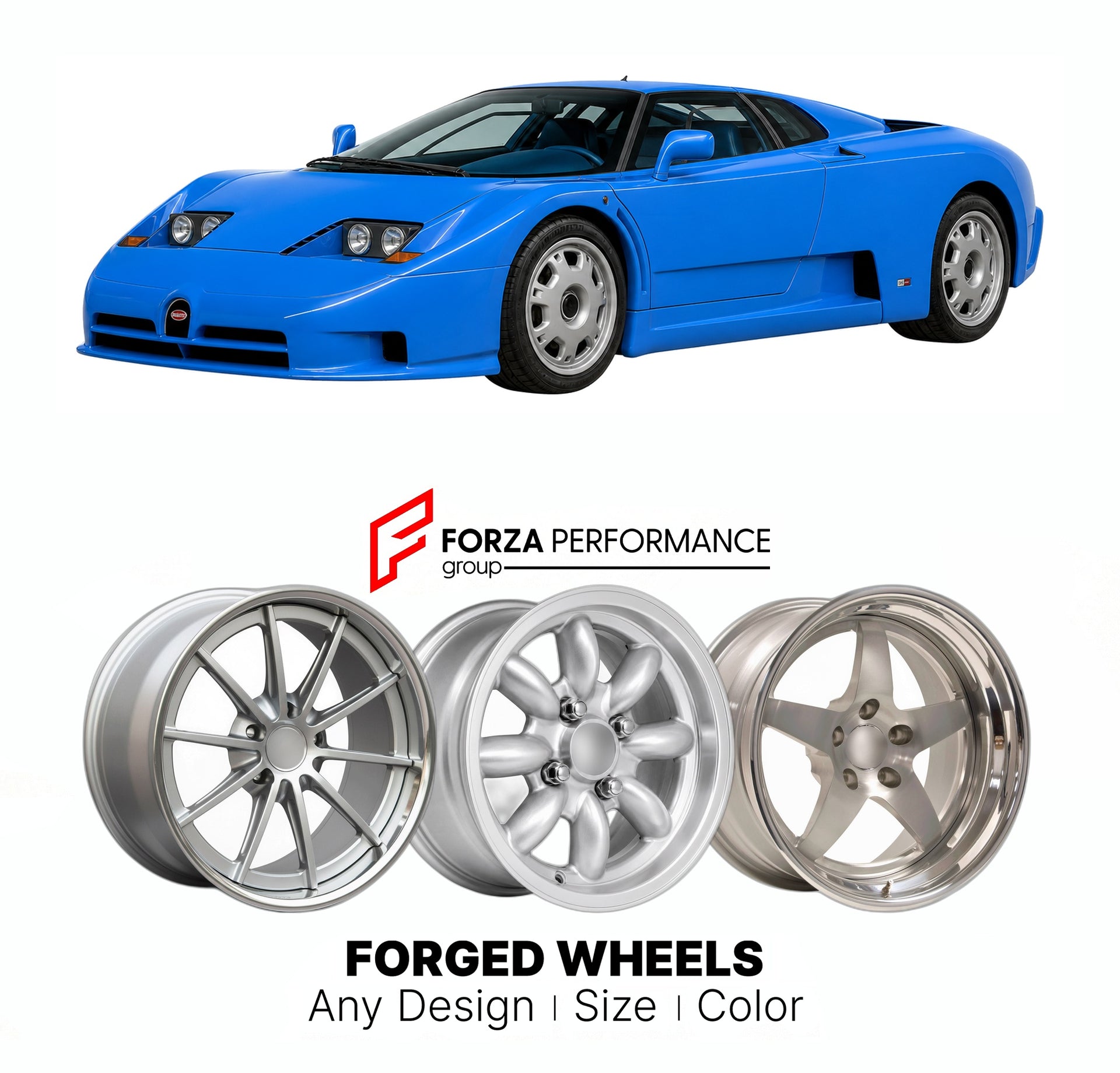 CUSTOM CLASSIC VINTAGE RESTOMOD RETRO OLD SCHOOL FORGED WHEELS RIMS for BUGATTI EB110 1991 - 1995

Custom forged wheels for Bugatti EB110 1991 - 1995. Classic, vintage, restomod wheel designs made to order in custom sizes, offsets, colors and finishes.

We manufacture premium quality forged wheels rims for Bugatti EB110 1991 - 1995 in any design, size, color.

THIS WHEEL DESIGN CAN BE CUSTOM-MADE FOR YOUR CAR IN ANY SIZE AND COLOR OPTIONS
Available in monoblock, 2-piece, 3-piece, duoblock, beadlock
3D wheel