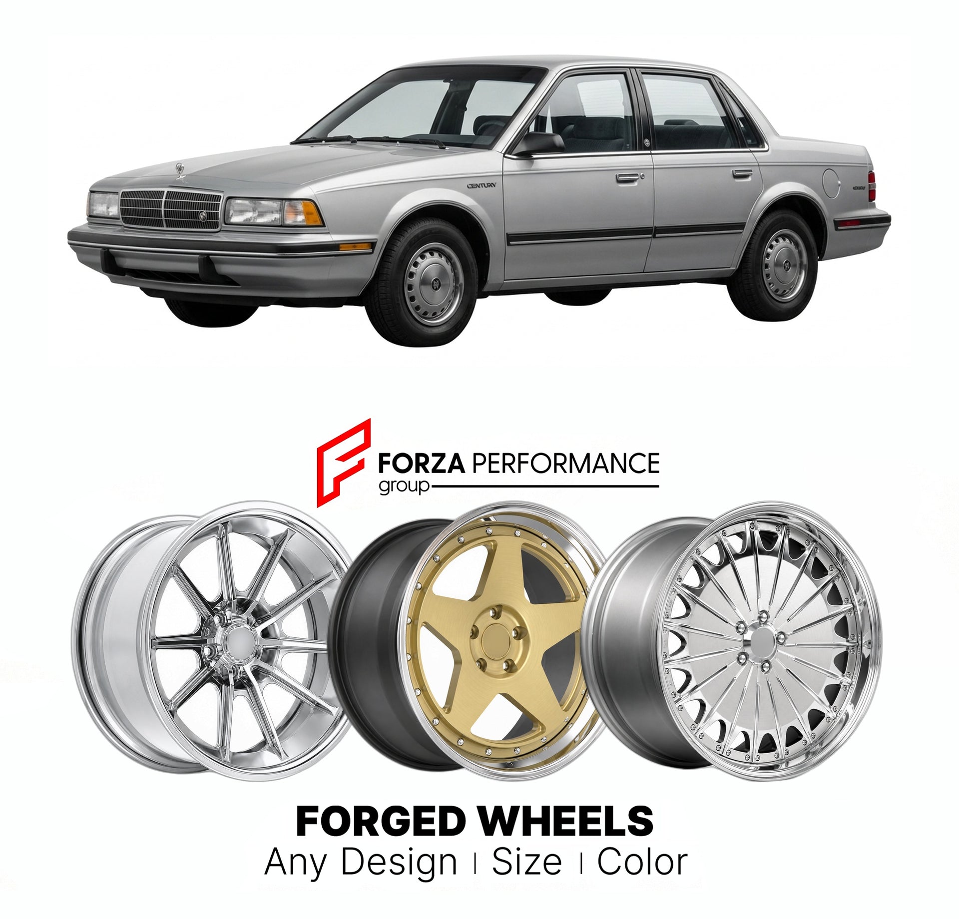 FORGED WHEELS RIMS for BUICK CENTURY 1990 - 1996

Custom forged wheels for Buick Century 1990 - 1996. Made-to-order monoblock, 2-piece and 3-piece rims in custom sizes, offsets, colors and finishes with guaranteed fitment.

We manufacture premium quality forged wheels rims for Buick Century 1990 - 1996 in any design, size, color.

THIS WHEEL DESIGN CAN BE CUSTOM-MADE FOR YOUR CAR IN ANY SIZE AND COLOR OPTIONS
Available in monoblock, 2-piece, 3-piece, duoblock, beadlock
3D wheel renderings are provided accor