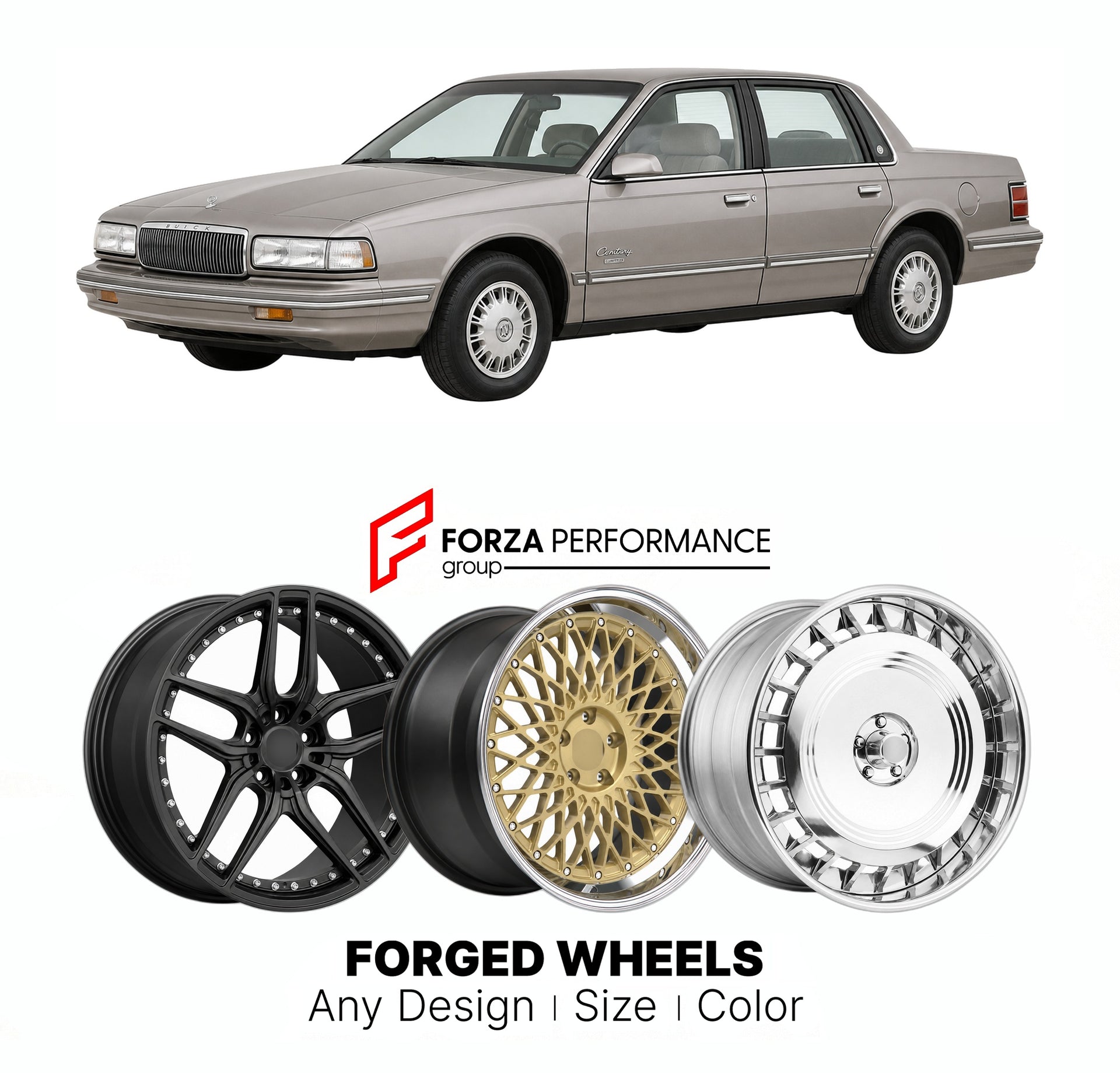 FORGED WHEELS RIMS for BUICK CENTURY LIMITED 1990 - 2005

Custom forged wheels for Buick Century Limited 1990 - 2005. Made-to-order monoblock, 2-piece and 3-piece rims in custom sizes, offsets, colors and finishes with guaranteed fitment.

We manufacture premium quality forged wheels rims for Buick Century Limited 1990 - 2005 in any design, size, color.

THIS WHEEL DESIGN CAN BE CUSTOM-MADE FOR YOUR CAR IN ANY SIZE AND COLOR OPTIONS
Available in monoblock, 2-piece, 3-piece, duoblock, beadlock
3D wheel rende