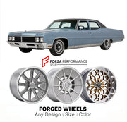 CUSTOM CLASSIC VINTAGE RESTOMOD RETRO OLD SCHOOL FORGED WHEELS RIMS for BUICK ELECTRA 225 1971 - 1976
Custom forged wheels for classic American muscle cars. Ideal for restomod builds, vintage restorations, and show cars. Deep dish and retro styling available.

We manufacture premium quality forged wheels rims for Buick Electra 225 1971 - 1976 in any design, size, color.

THIS WHEEL DESIGN CAN BE CUSTOM-MADE FOR YOUR CAR IN ANY SIZE AND COLOR OPTIONS
Available in monoblock, 2-piece, 3-piece, duoblock, beadlo